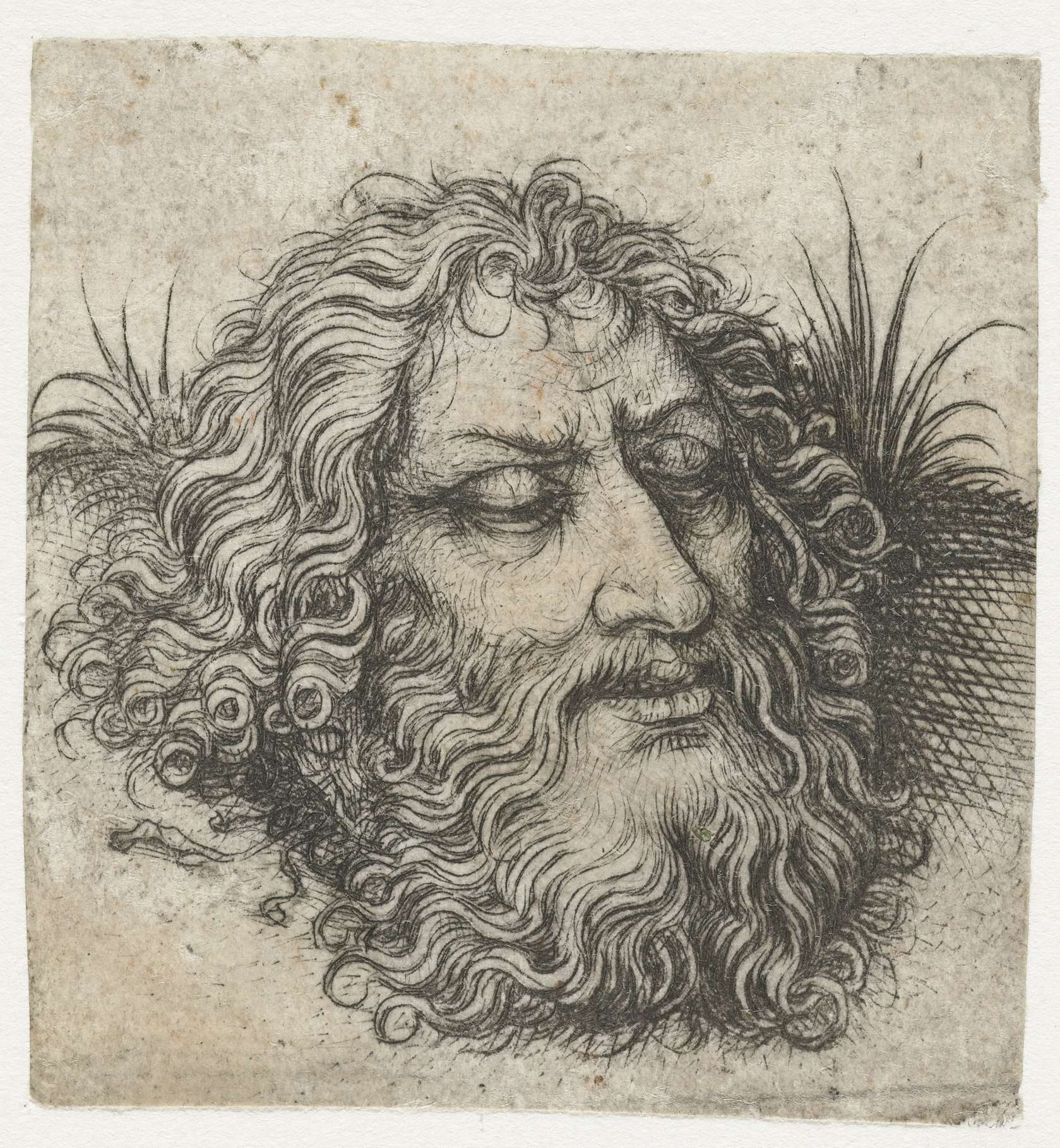 Severed head on a platter, drypoint by Meester van het Amsterdamse Kabinet