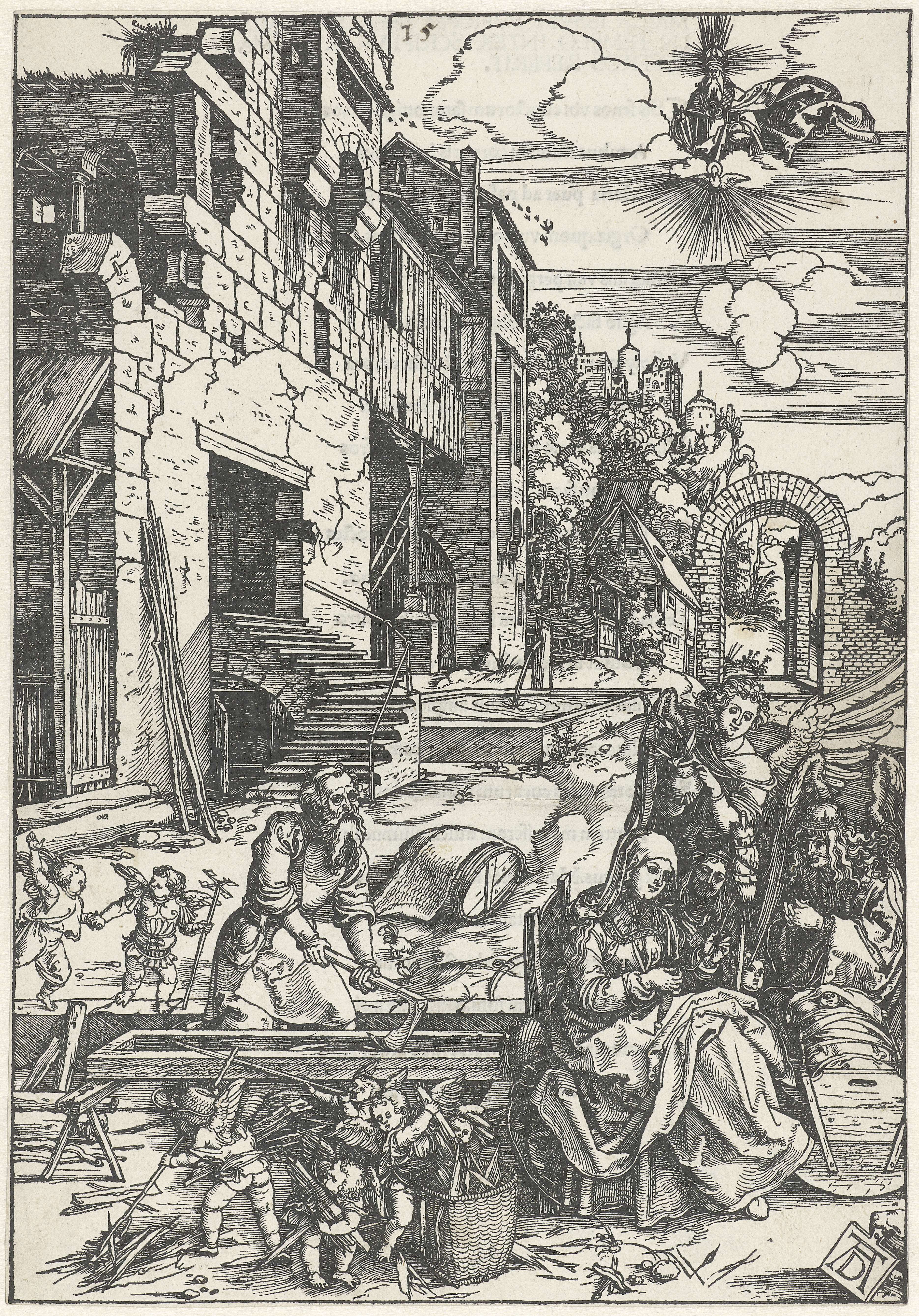Religious scene of the Holy Family in Egypt, woodcut by Albrecht Dürer