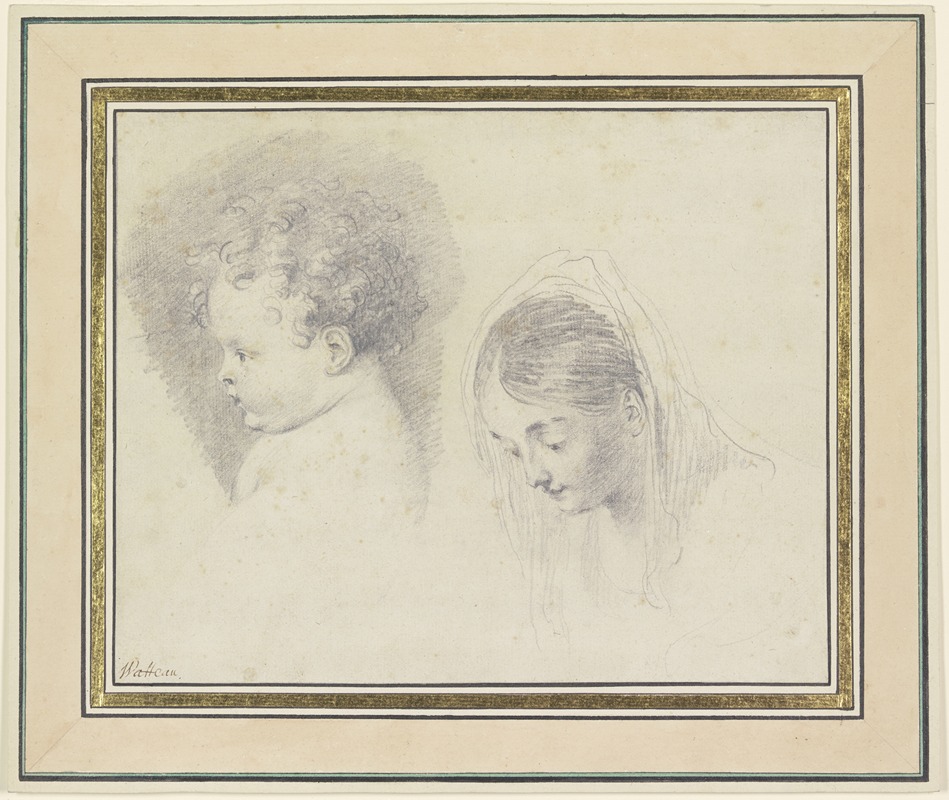 A profile portrait of a young woman with a downward gaze by Jean-Antoine Watteau.