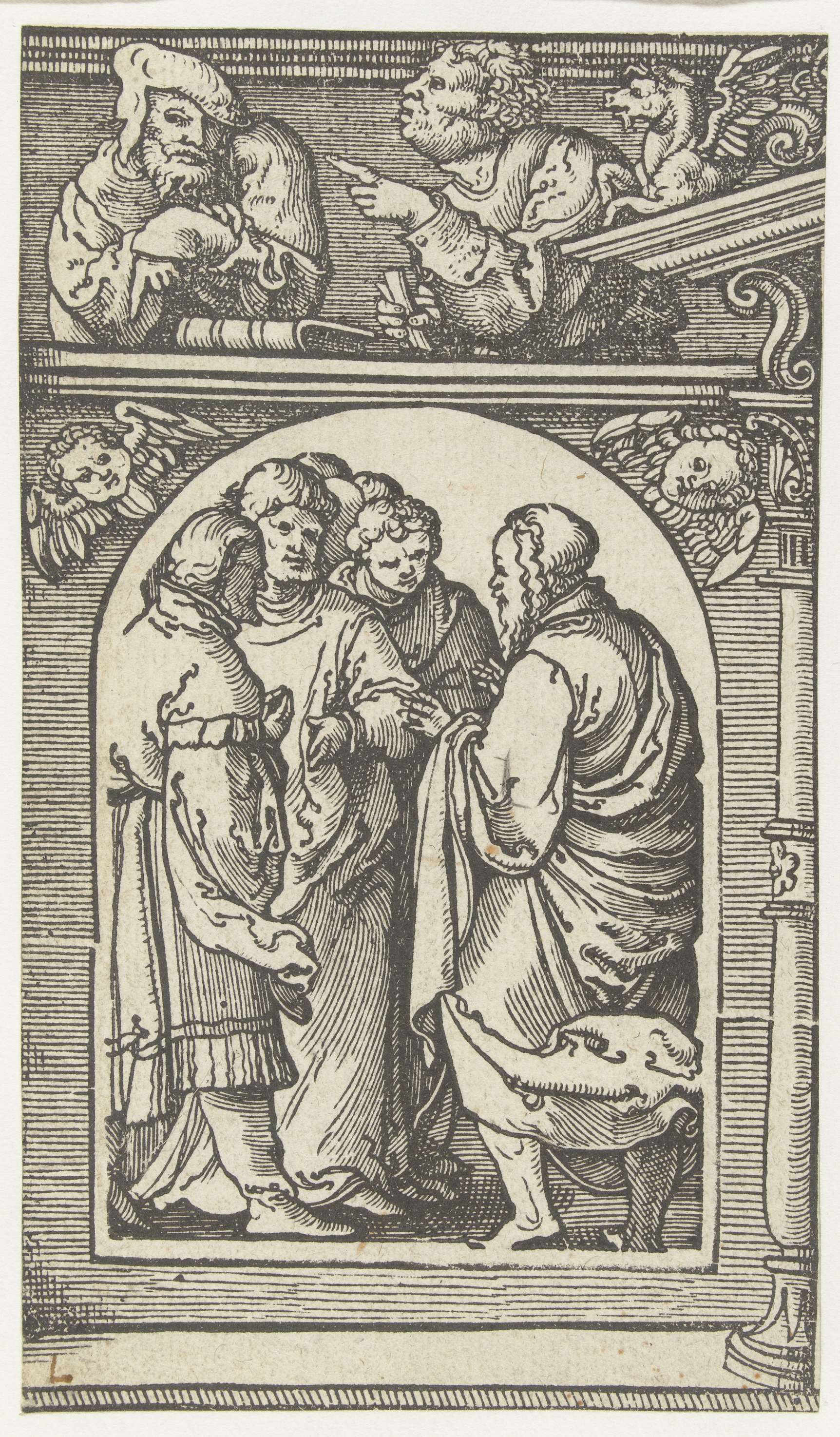 Religious scene featuring a figure and prophets, paper medium, Unknown Artist