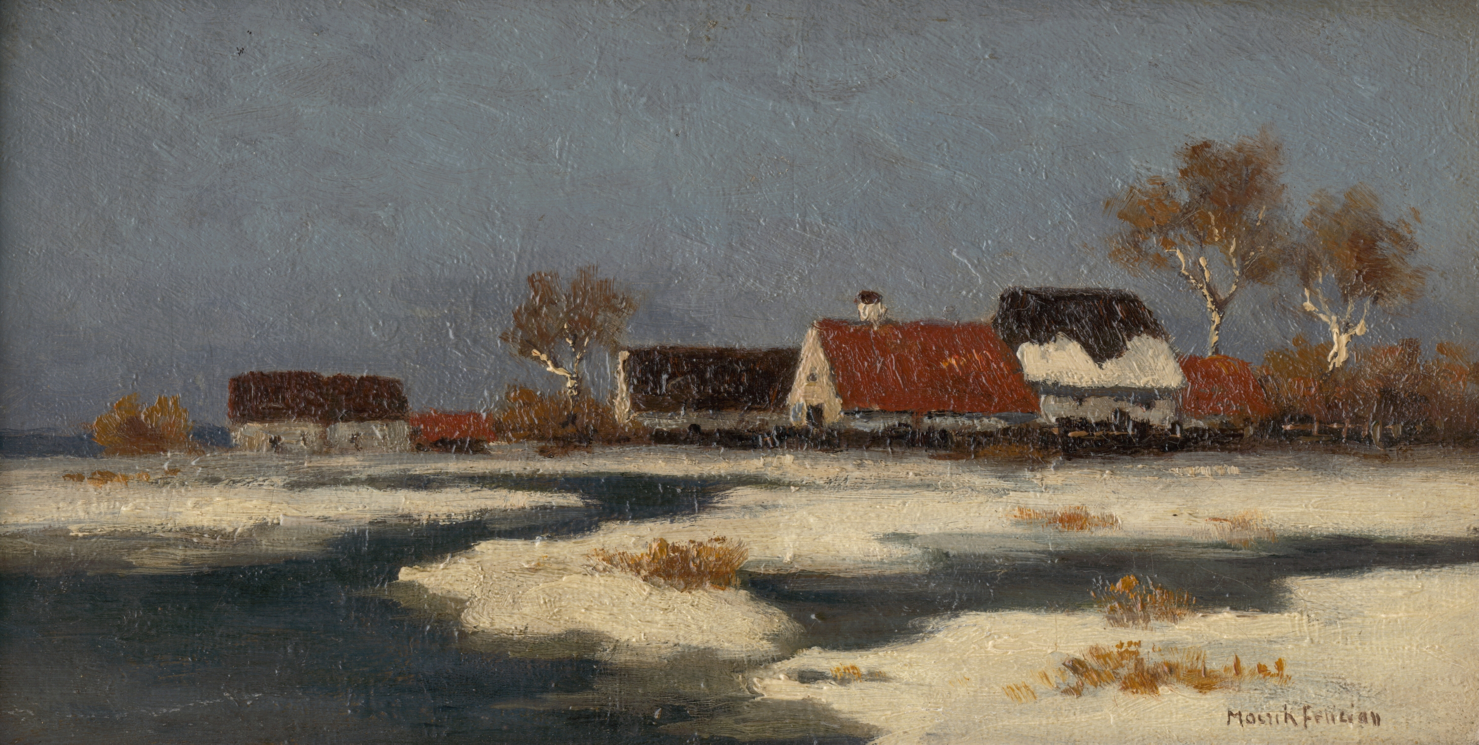 Early Spring by Felicián Moczik, impressionism, landscape with blooming flowers