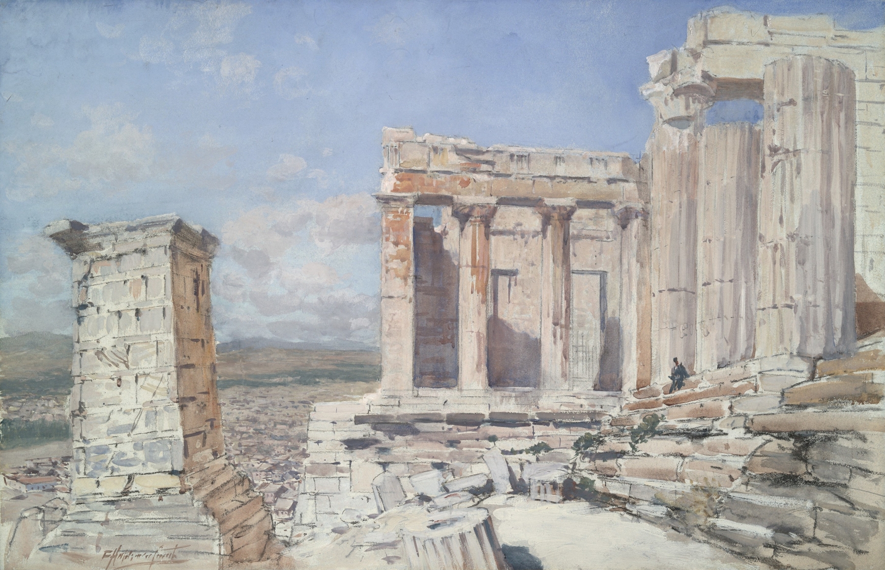 The Propylaea – Acropolis by Francis Hopkinson Smith, oil painting depicting marble columns.