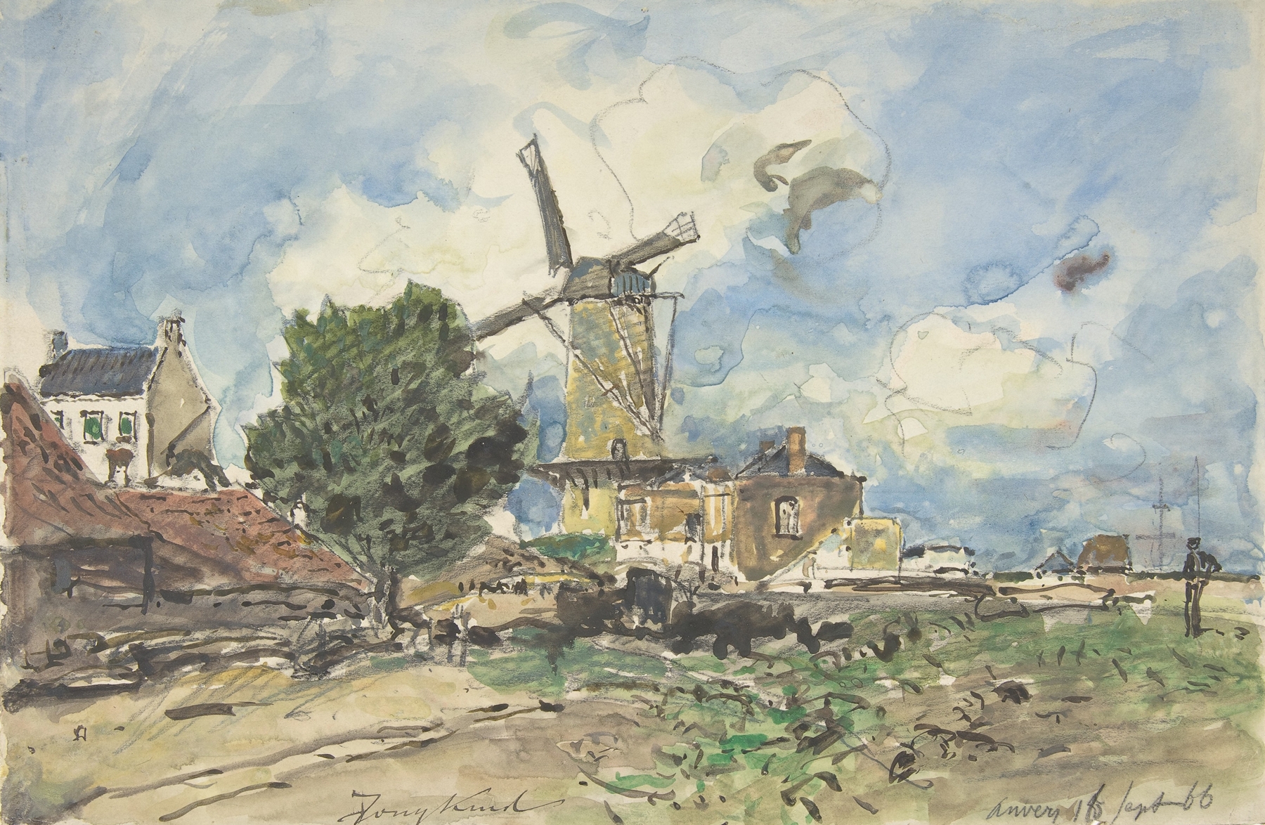 Wind Mill at Antwerp, by Johan Barthold Jongkind, public domain
