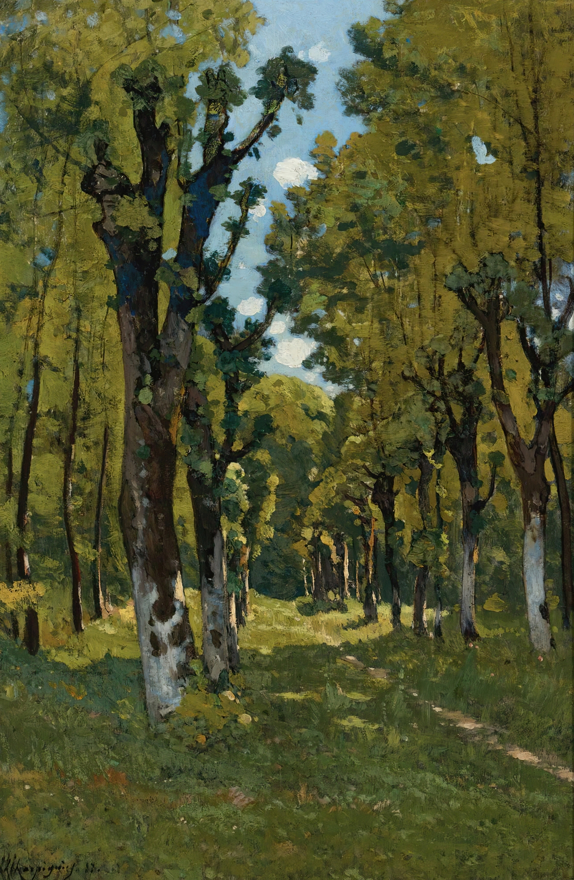 Sunlit woodland path in oil painting by Henri-Joseph Harpignies