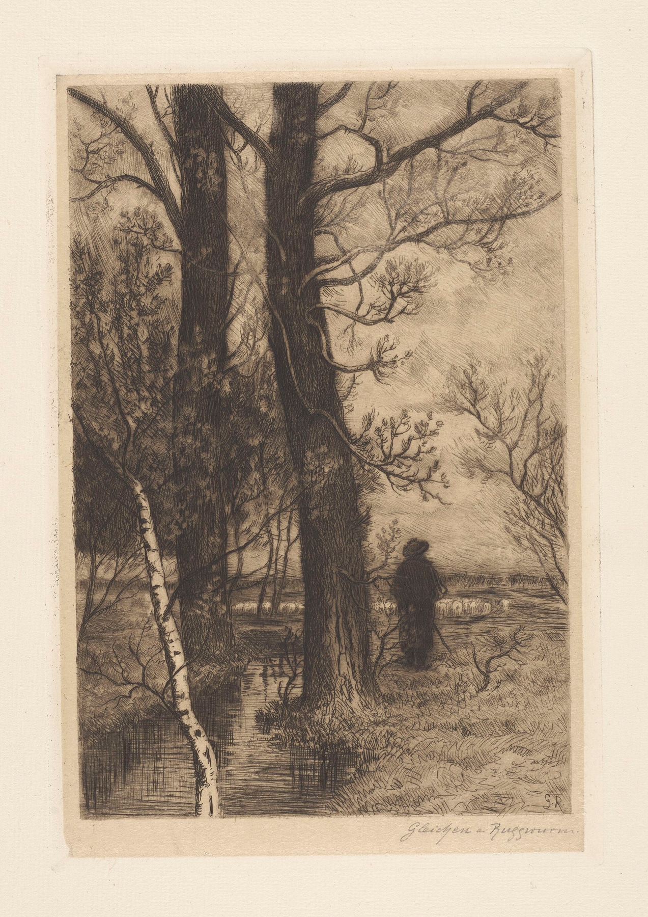 Landscape with a Shepherd Seen from the Back, oil painting by Heinrich-Ludwig von Gleichen-Russworm