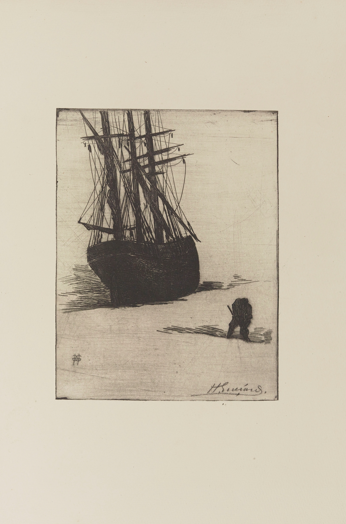 L’homme et le vaisseau by Henri-Charles Guérard, depicting a man gazing at a distant vessel, etching