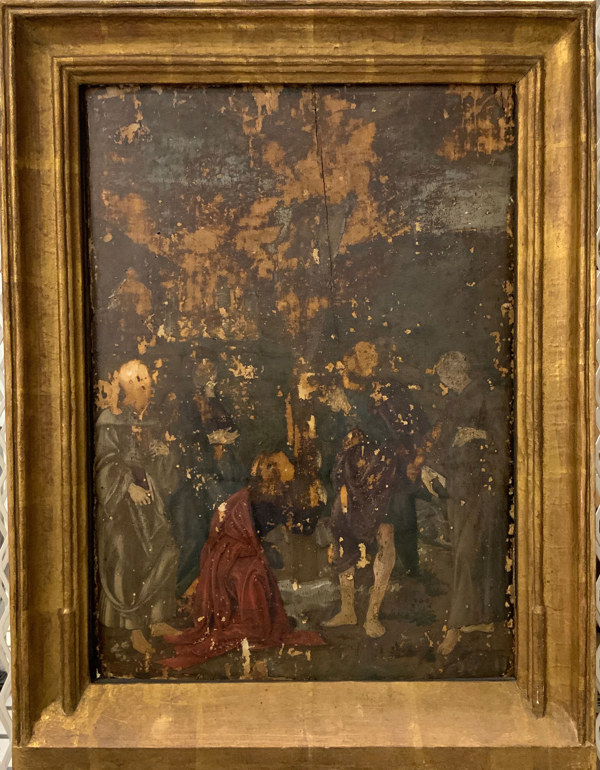 Crucifixion scene with Saint Jerome, Virgin, Mary Magdalene, and saints, tempera on panel by Antonio Pollaiuolo