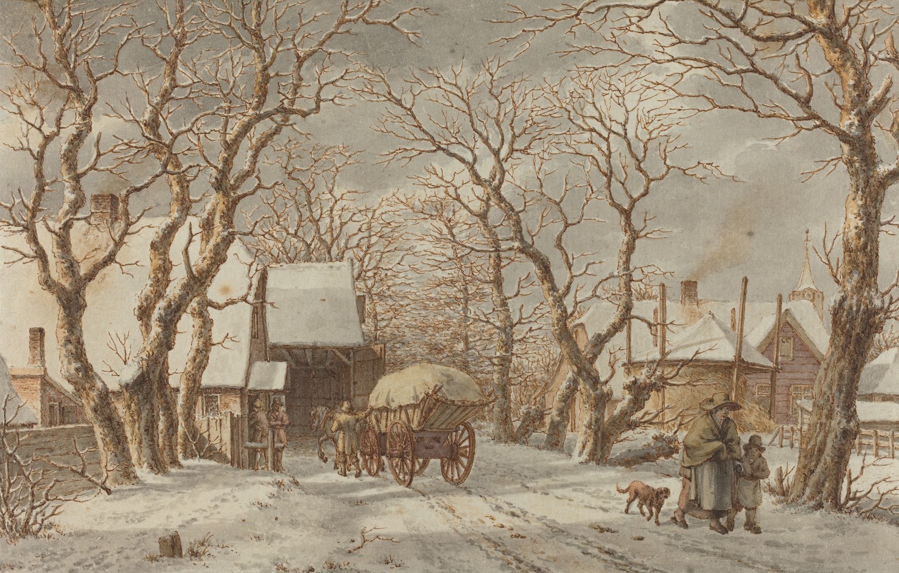 Winter Scene by Jacob Cats, depicting figures in a snowy landscape, oil painting