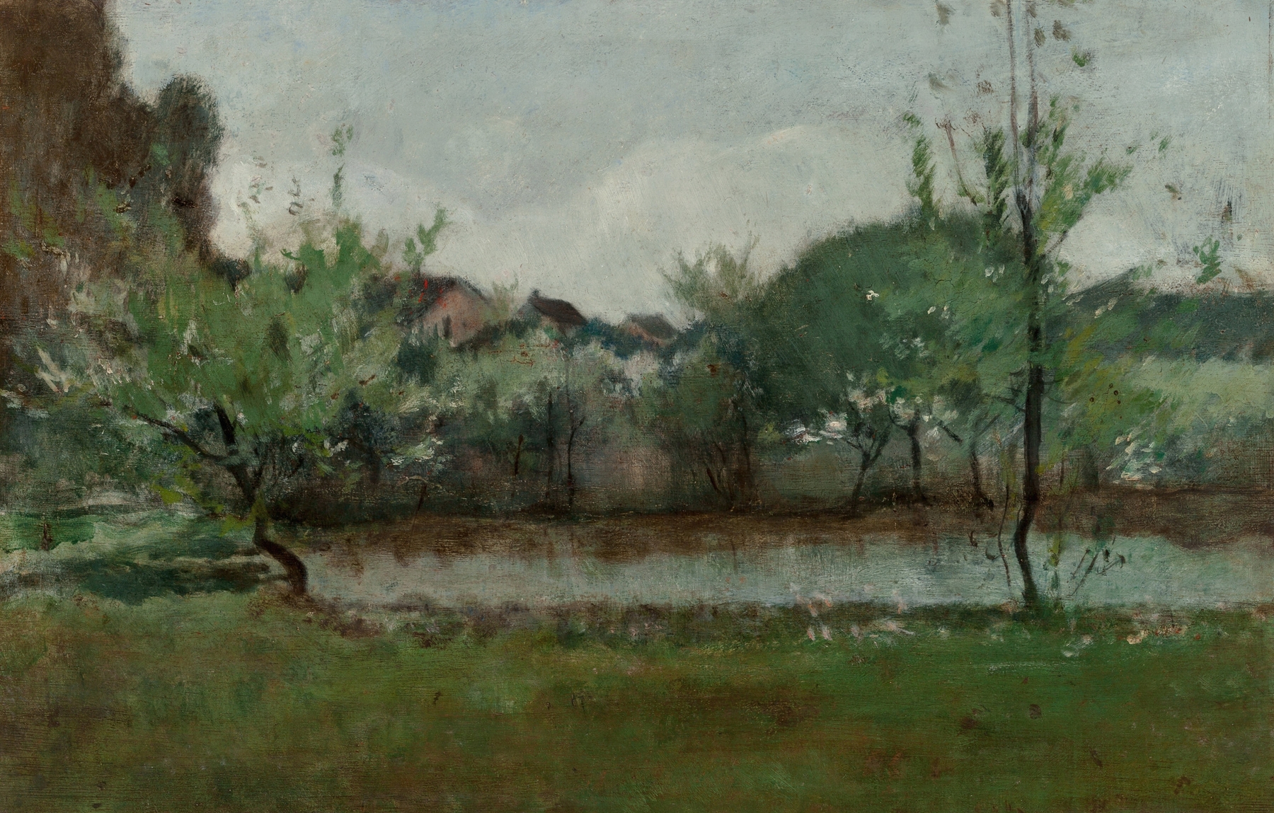 Landscape with Cottages, by John Henry Twachtman, public domain