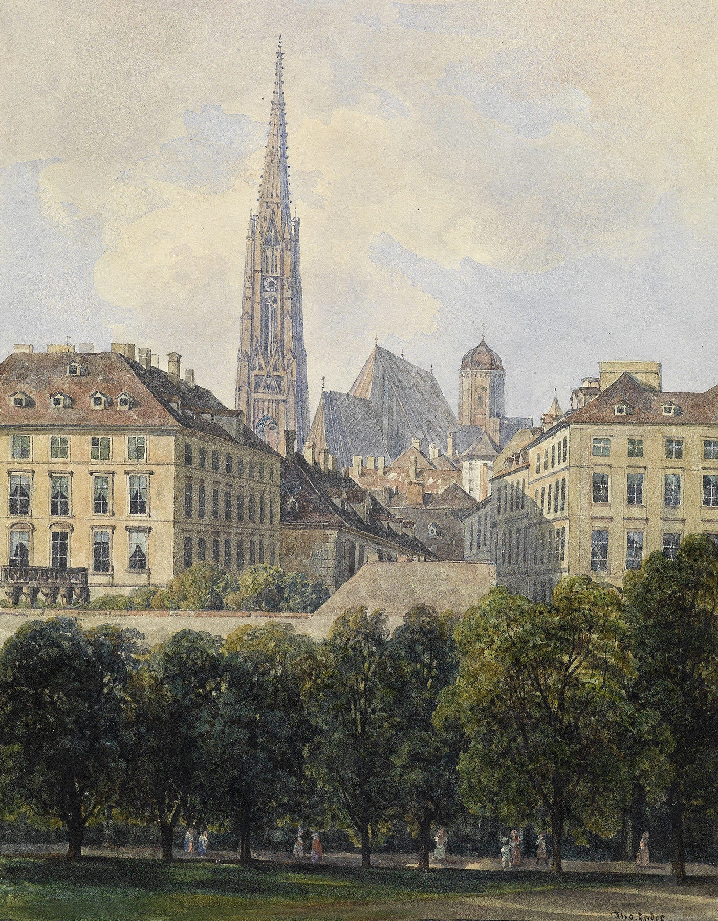 Blick auf den Stephansdom vom Glacis aus, by Thomas Ender, public domain