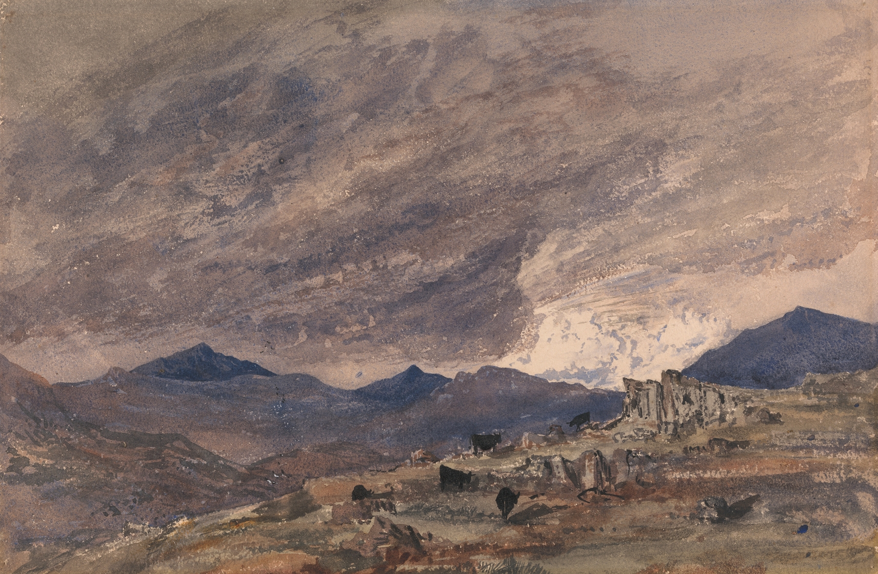 View of Snowdon with a Stormy Sky, oil on canvas by Barbara Bodichon