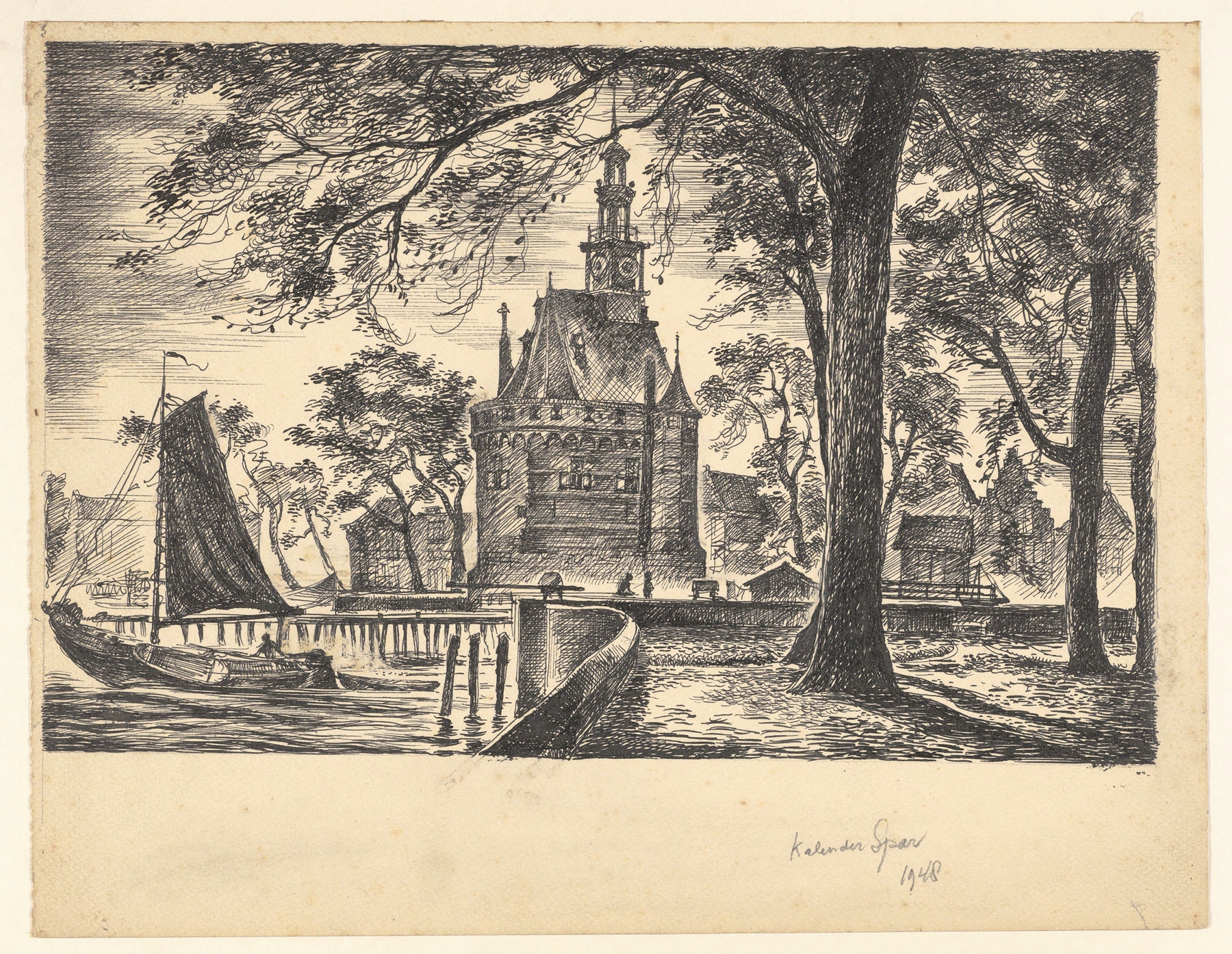 Landscape of Hoofdtoren at dawn, oil on canvas by Maarten Oortwijn