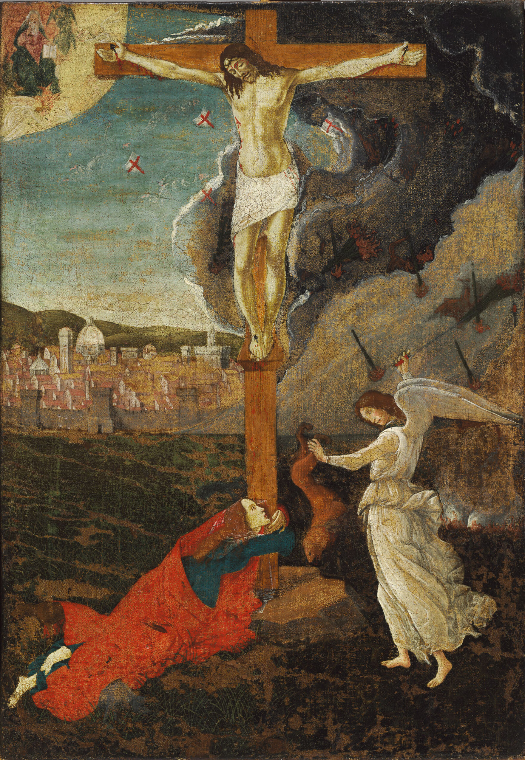 Mystic Crucifixion, by Sandro Botticelli (Alessandro Filipepi), public domain