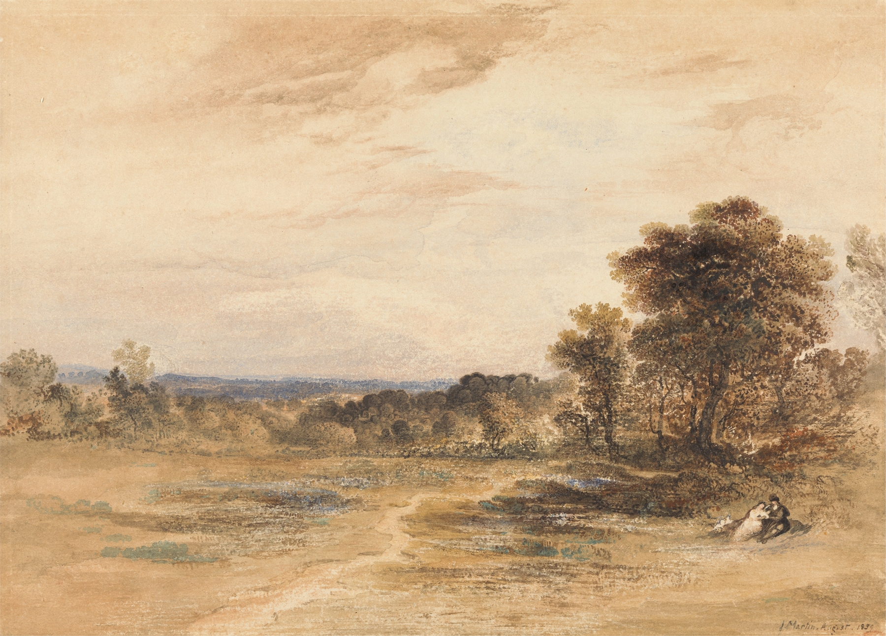 Landscape with Courting Couple, by John Martin, public domain