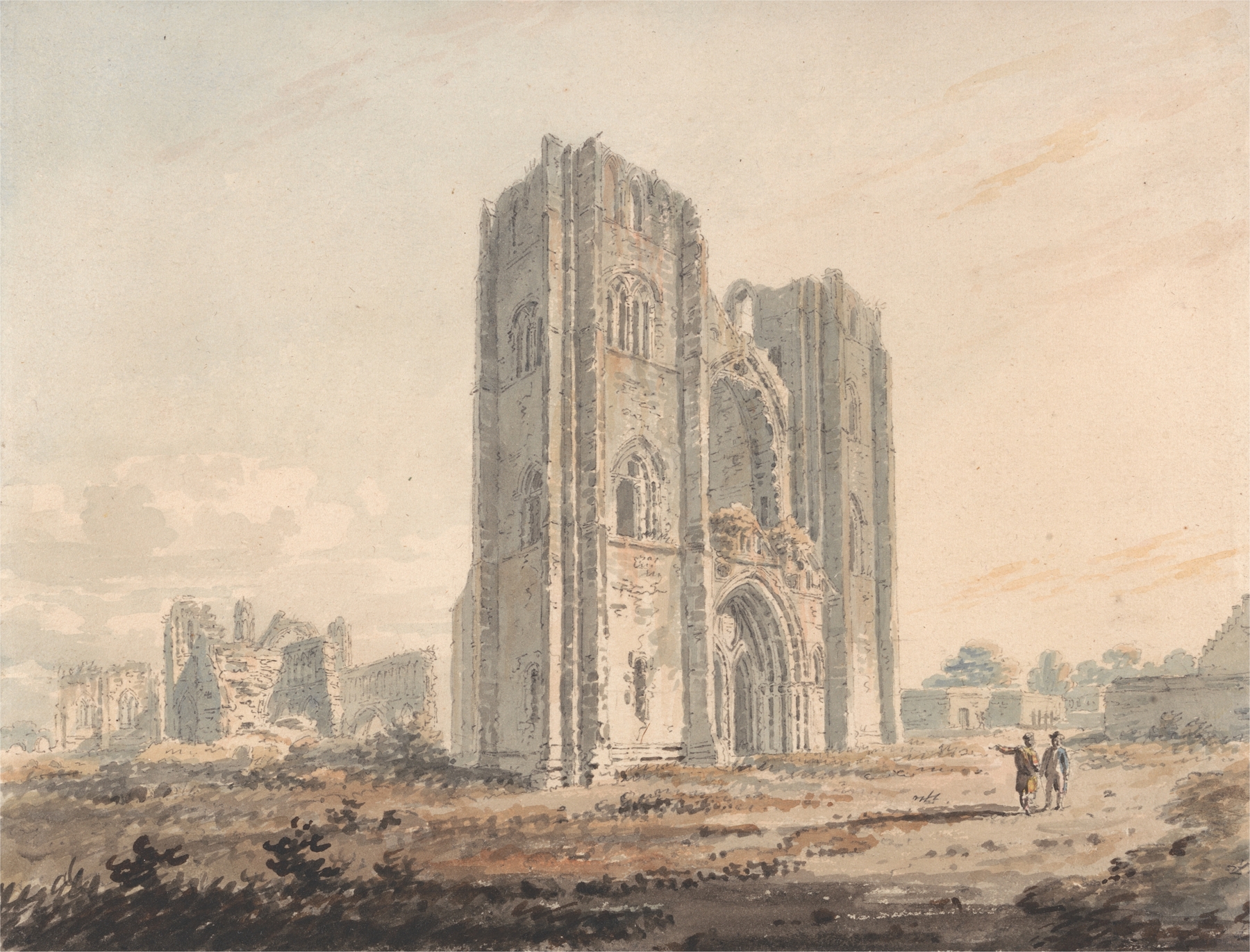 Elgin Cathedral by Edward Dayes, showcasing intricate stonework, Romanticism style