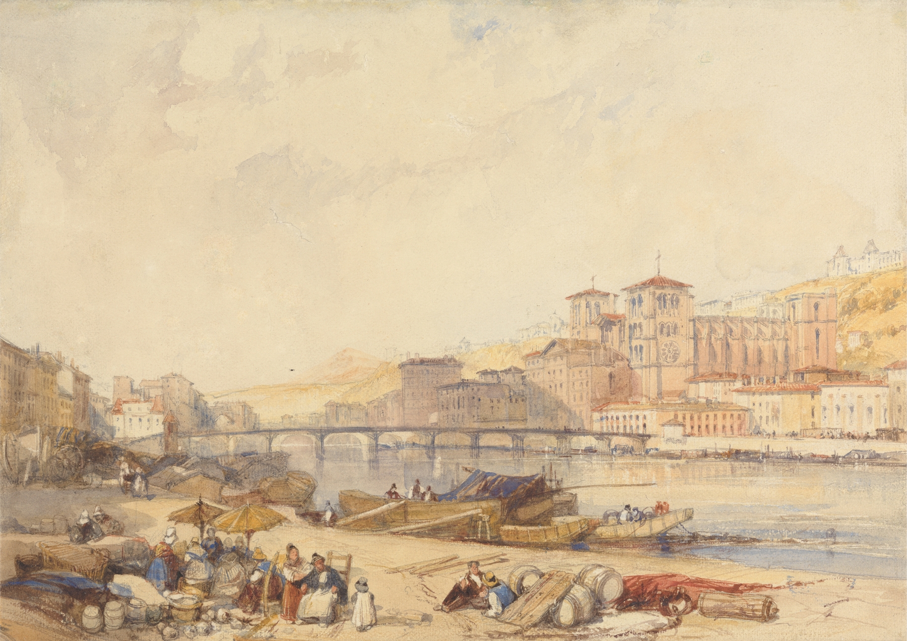 Lyons from Quayside on the Rhone, watercolor on paper by James Duffield Harding