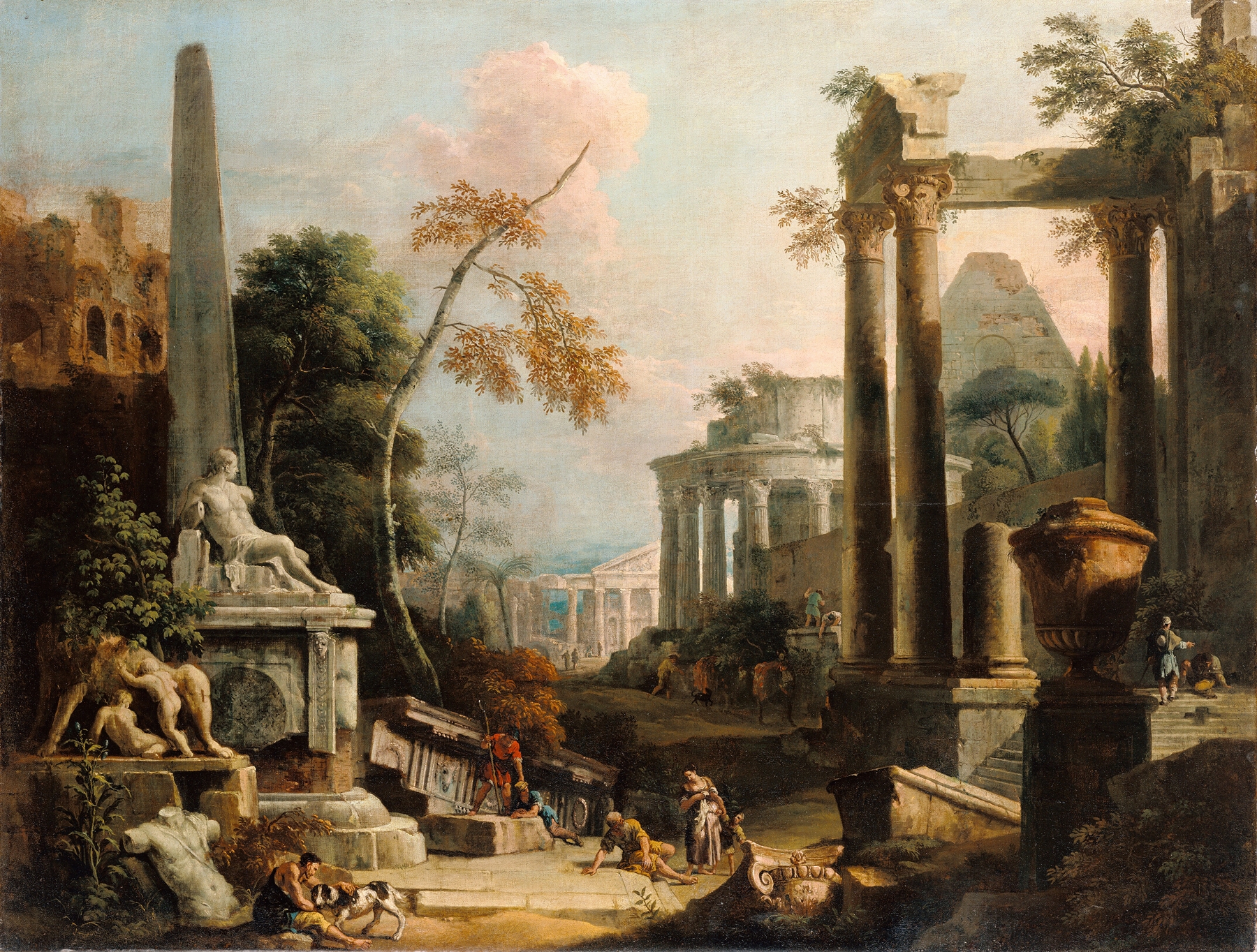 Landscape with Classical Ruins and Figures, by Marco Ricci, public domain