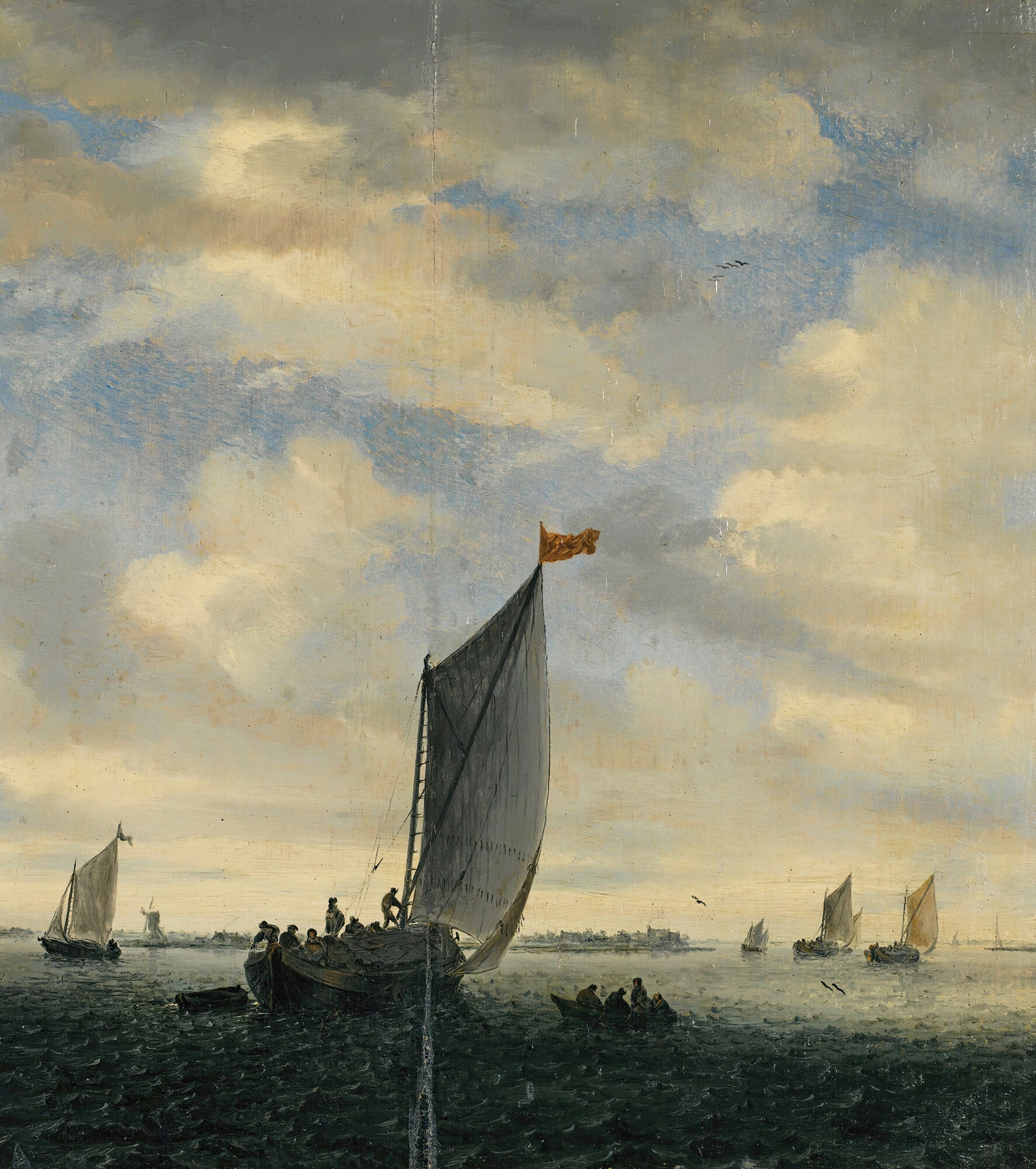 Estuary scene with small sailing vessels by Jacob Salomonsz. van Ruysdael, medium unknown