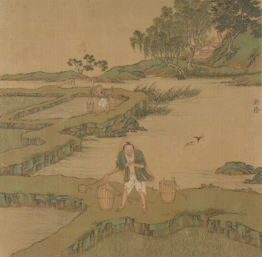 Genre scene of silk production by Qiu Ying, silk medium
