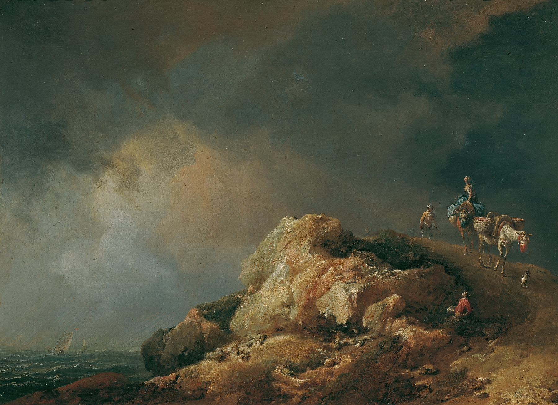Küstenlandschaft mit Saumtieren, by Johann Christian Brand, public domain