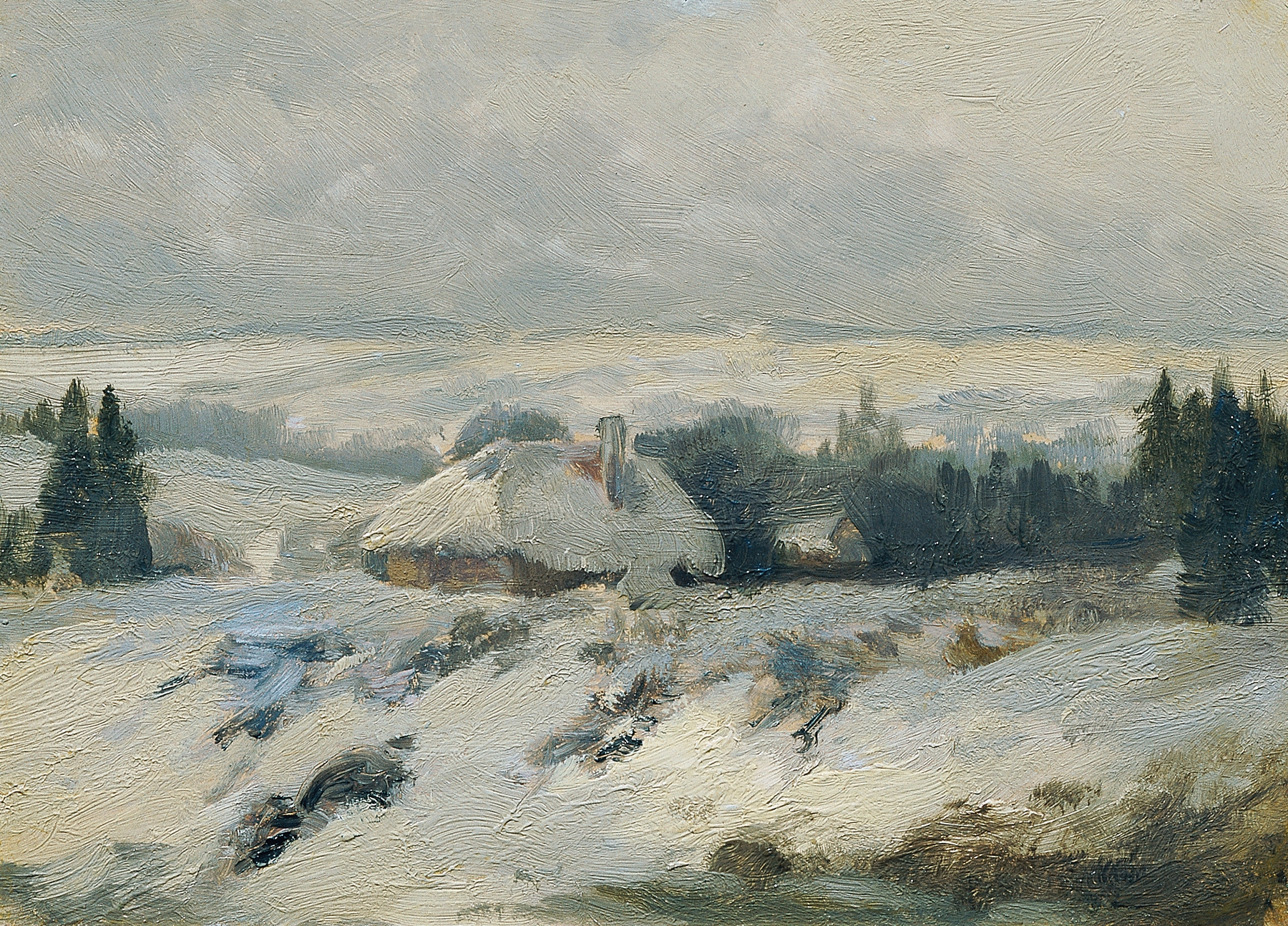 Landscape with hills in earthy tones by Ferdinand Engelmüller, oil painting