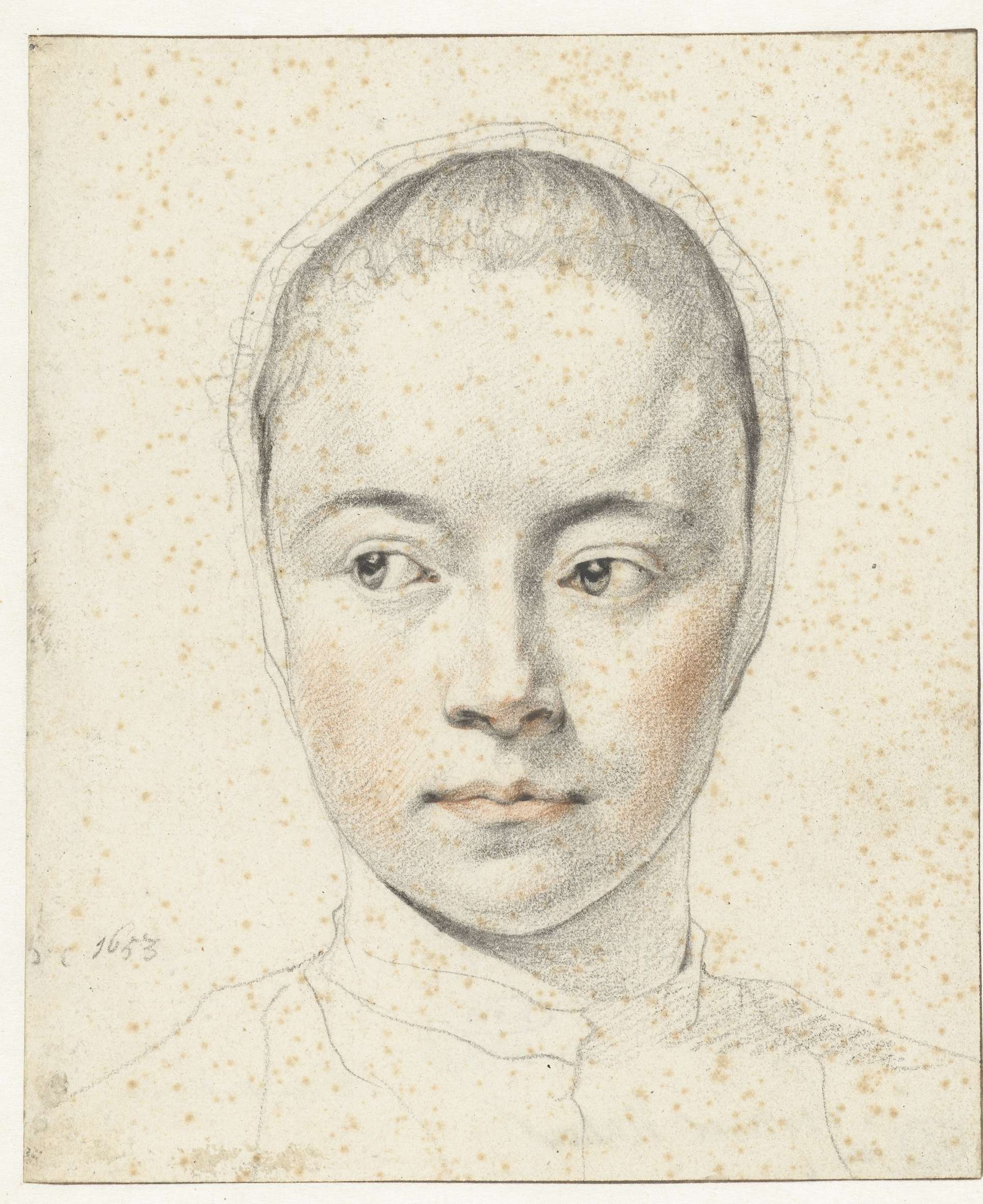 Portrait of a girl in a cap, paper work by Leendert van der Cooghen