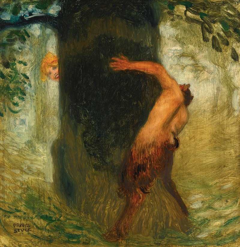 Franz von Stuck's 'Neckerei' captures a moment of playful seduction.