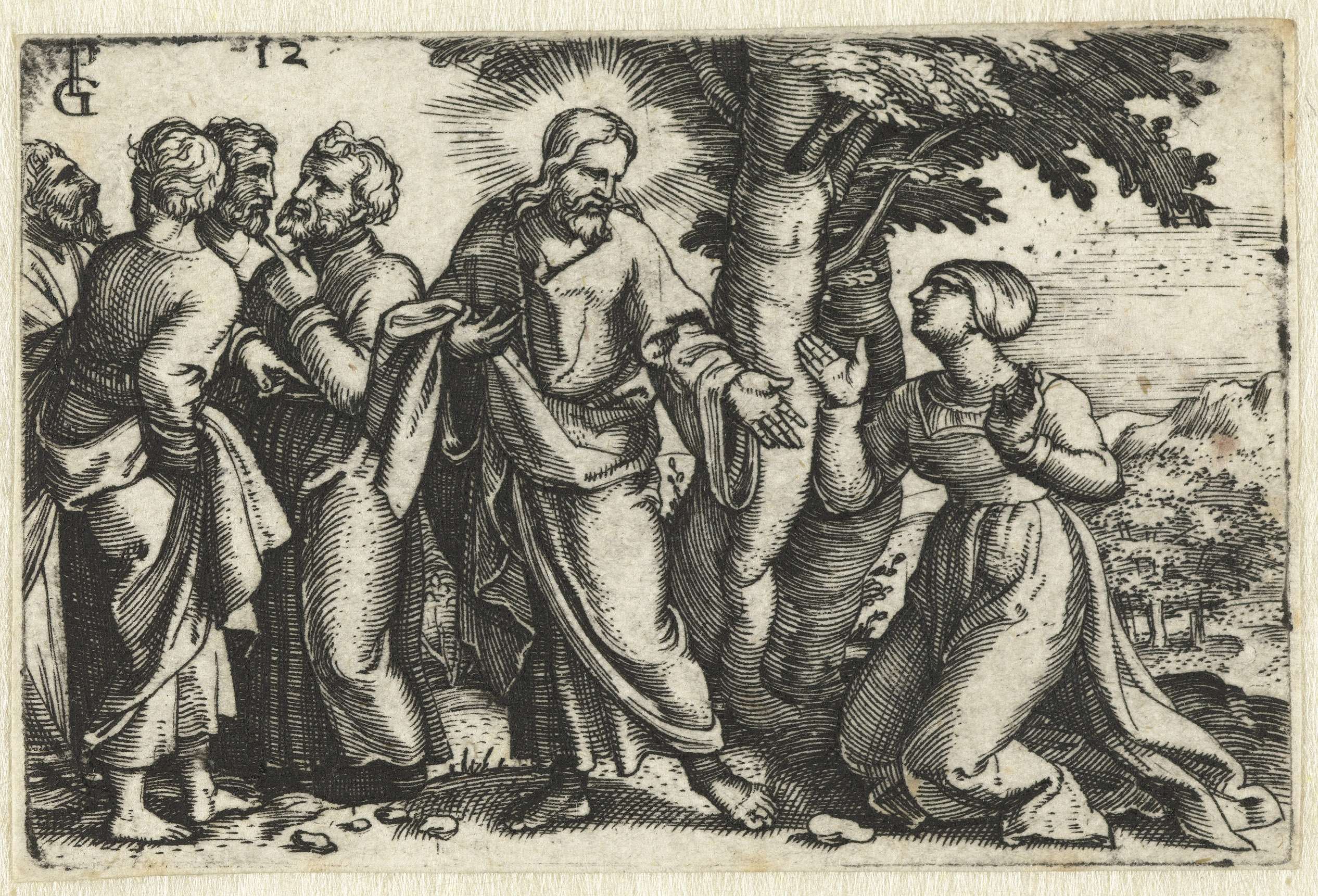 Engraving by Georg Pencz depicting a woman reaching out in hope and desperation.