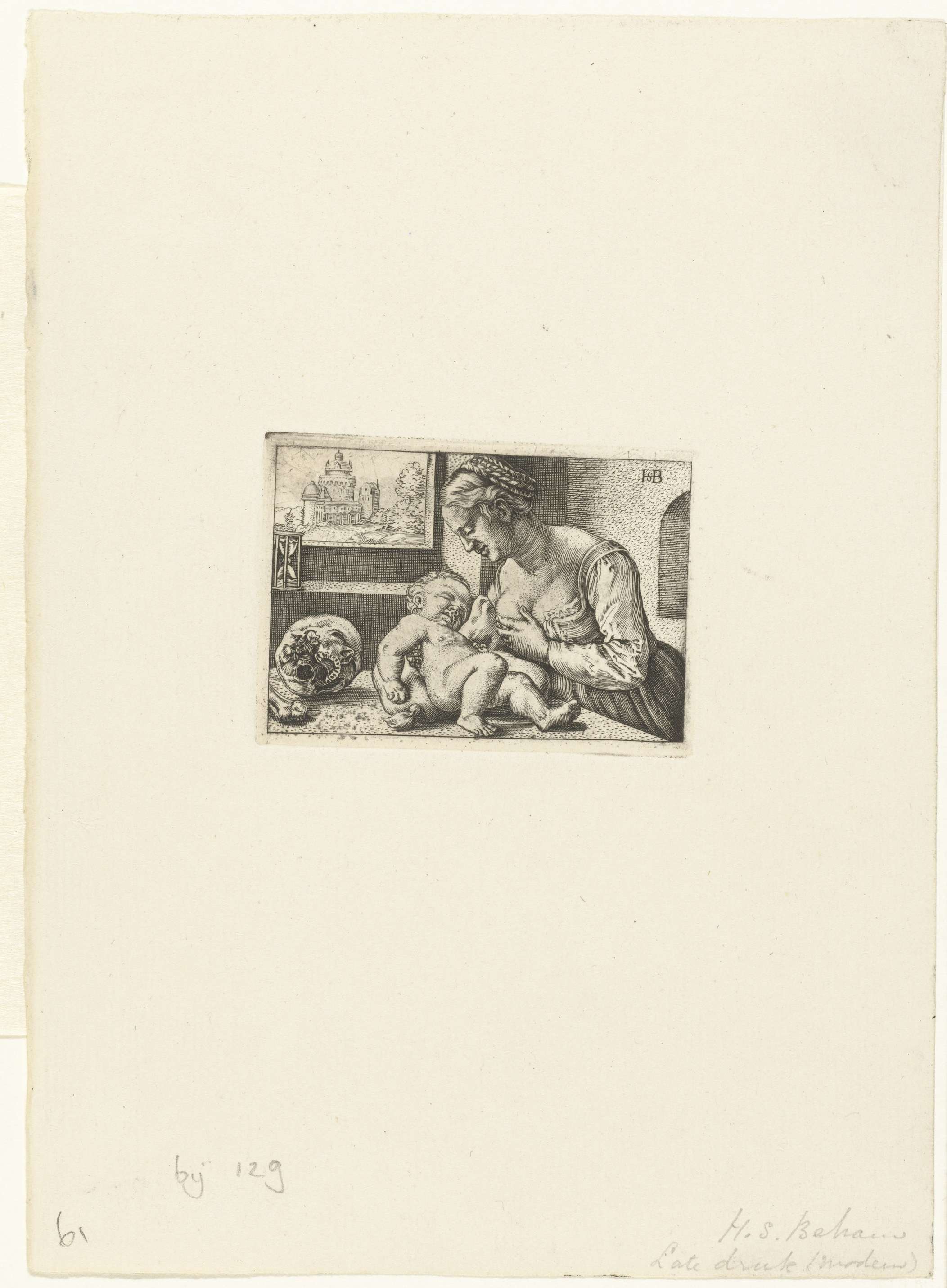 Engraving by Hans Sebald Beham of a mother nursing her child
