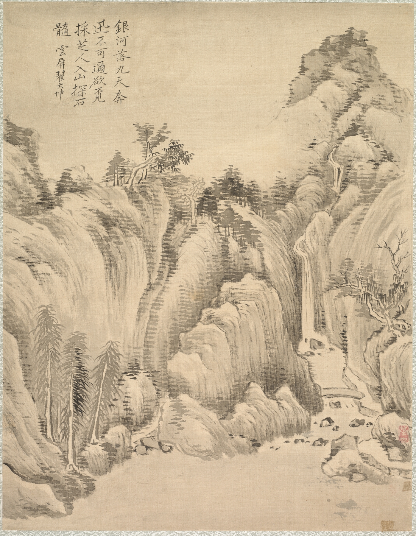 Waterfall and Rocks by Tsubaki Chinzan, Ukiyo-e