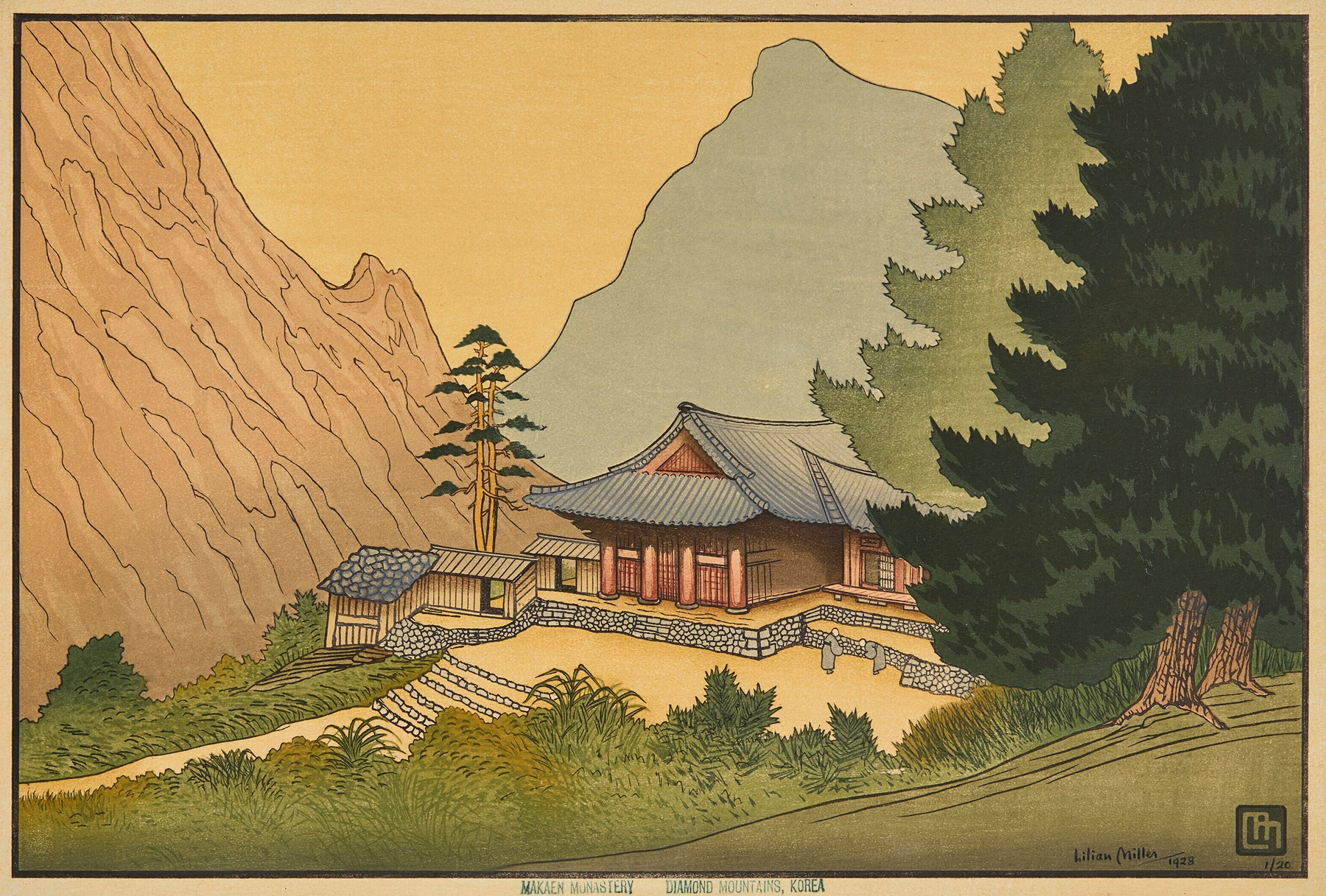 Korean Traditional artwork of Makaen Monastery by Lilian May Miller
