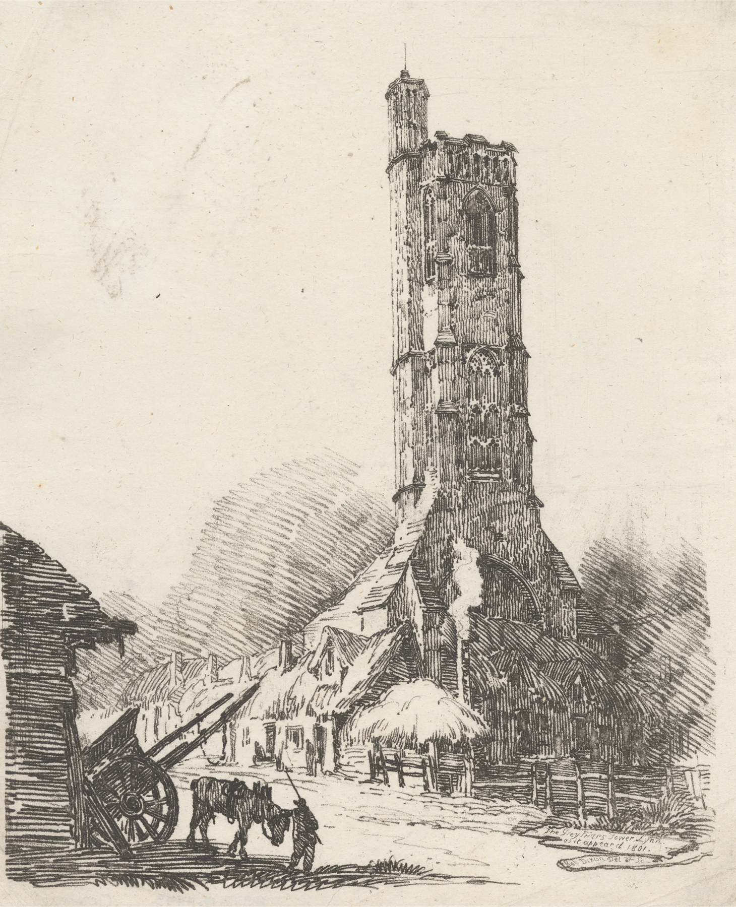 The Greyfriars Tower, Lynn, as it appeared in 1801, engraving by Robert Dixon