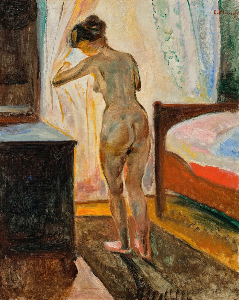 Interior scene with a girl by the window, oil on canvas by Edvard Munch