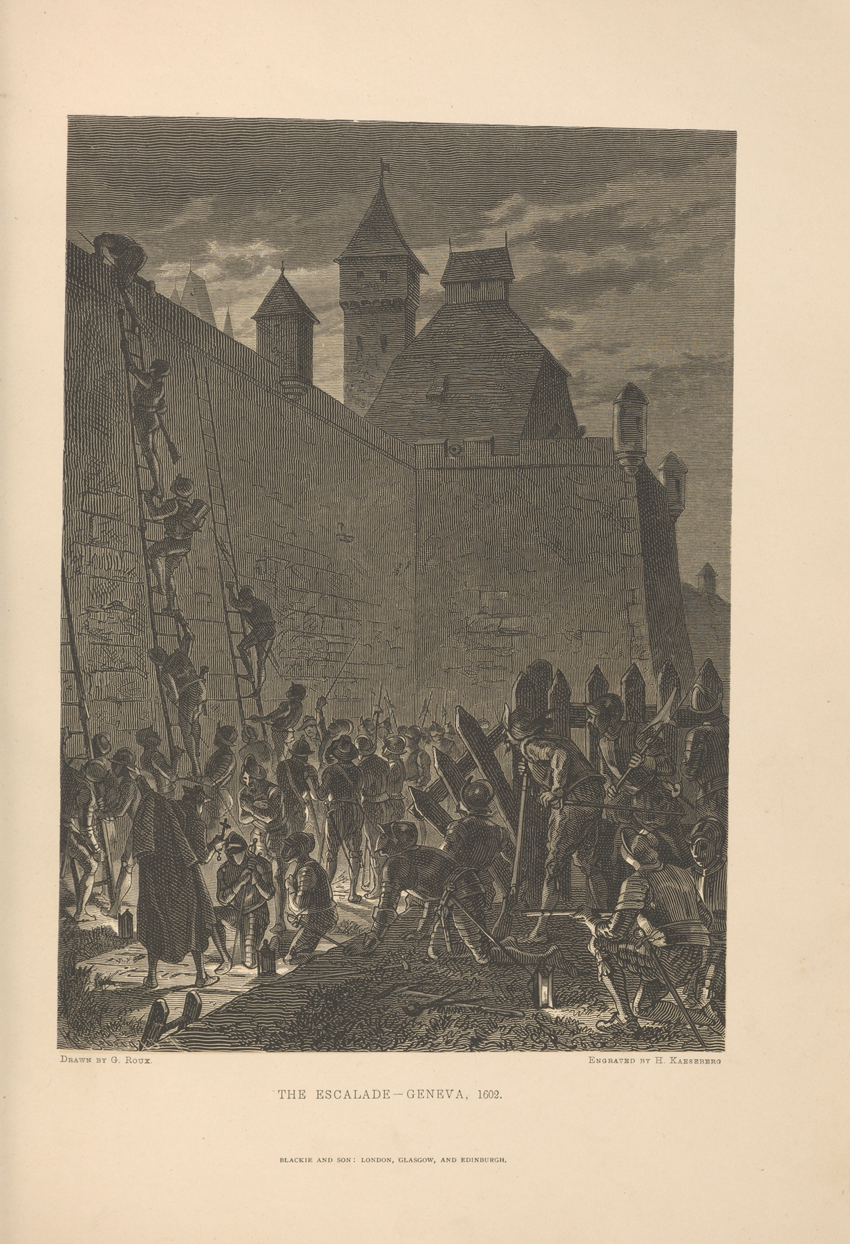 G.‎ ‎Roux – The‎ ‎Escalade,‎ ‎Geneva, by Theodor Gsell Fels, public domain
