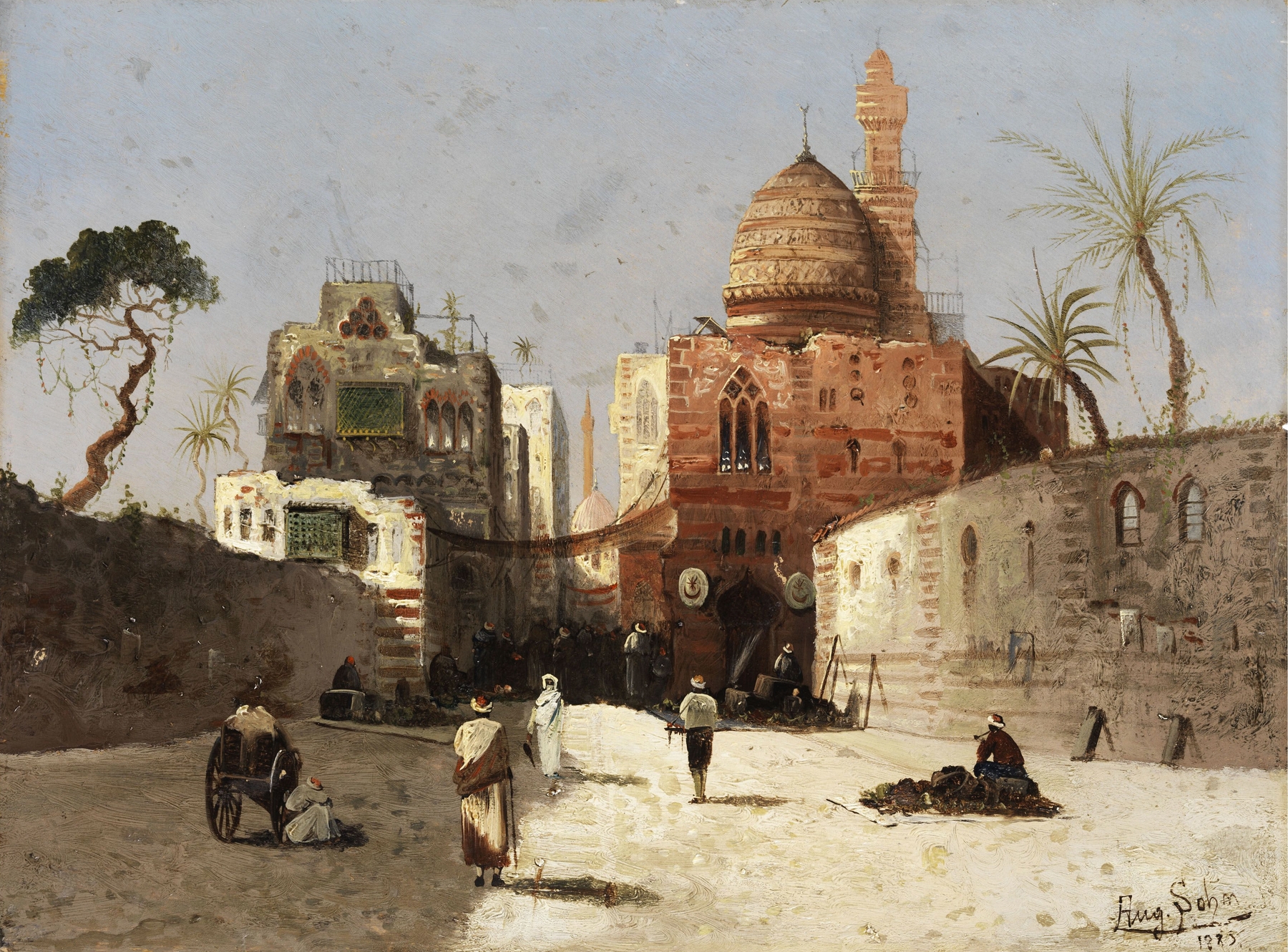 Orientalische Straßenszene mit Moschee, oil painting by Wilhelm Sohn