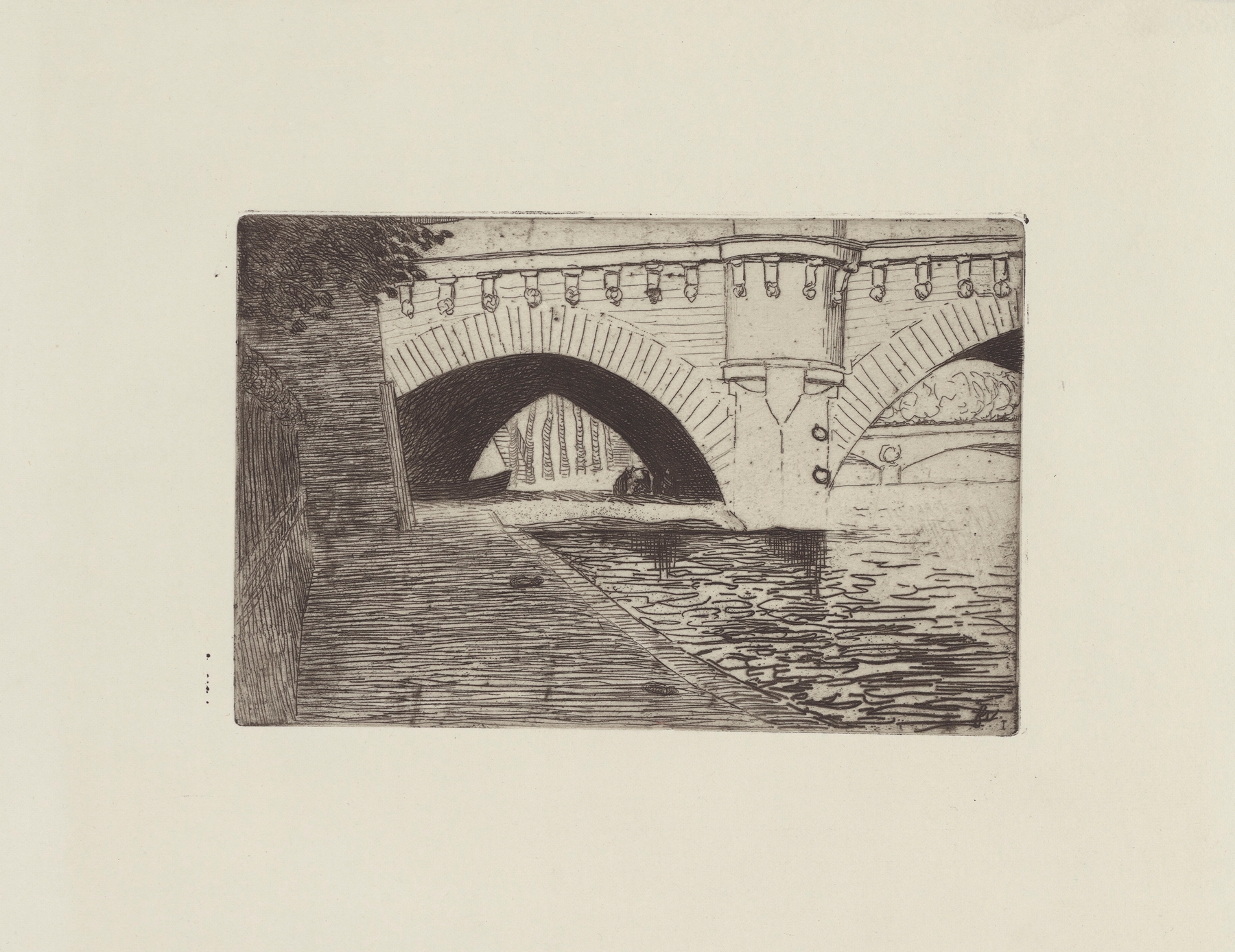 Le Pont-Neuf et le pont St Michel oil painting by Félix Vallotton depicting bridges over the Seine at twilight.