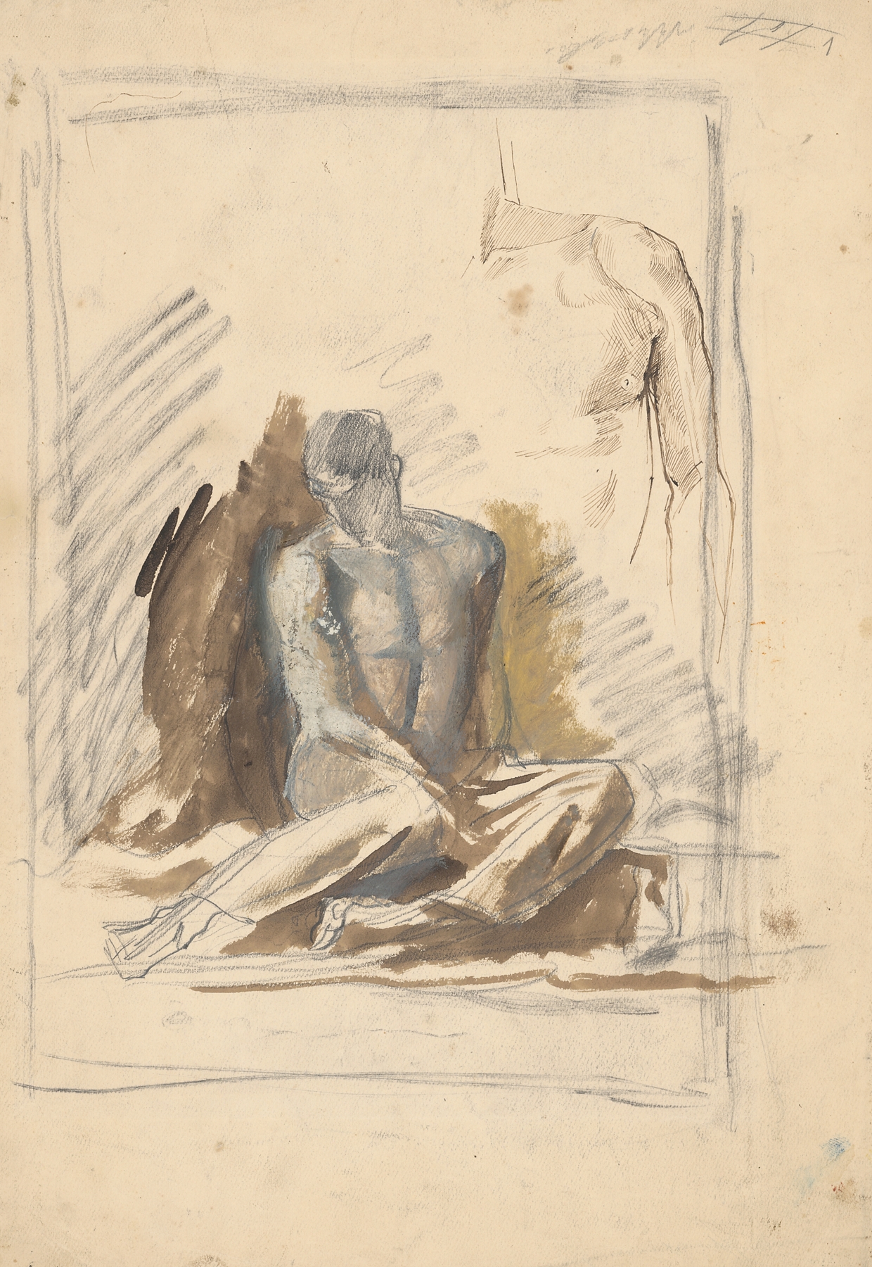Figurative study of a seated man by Ladislav Mednyánszky, oil painting
