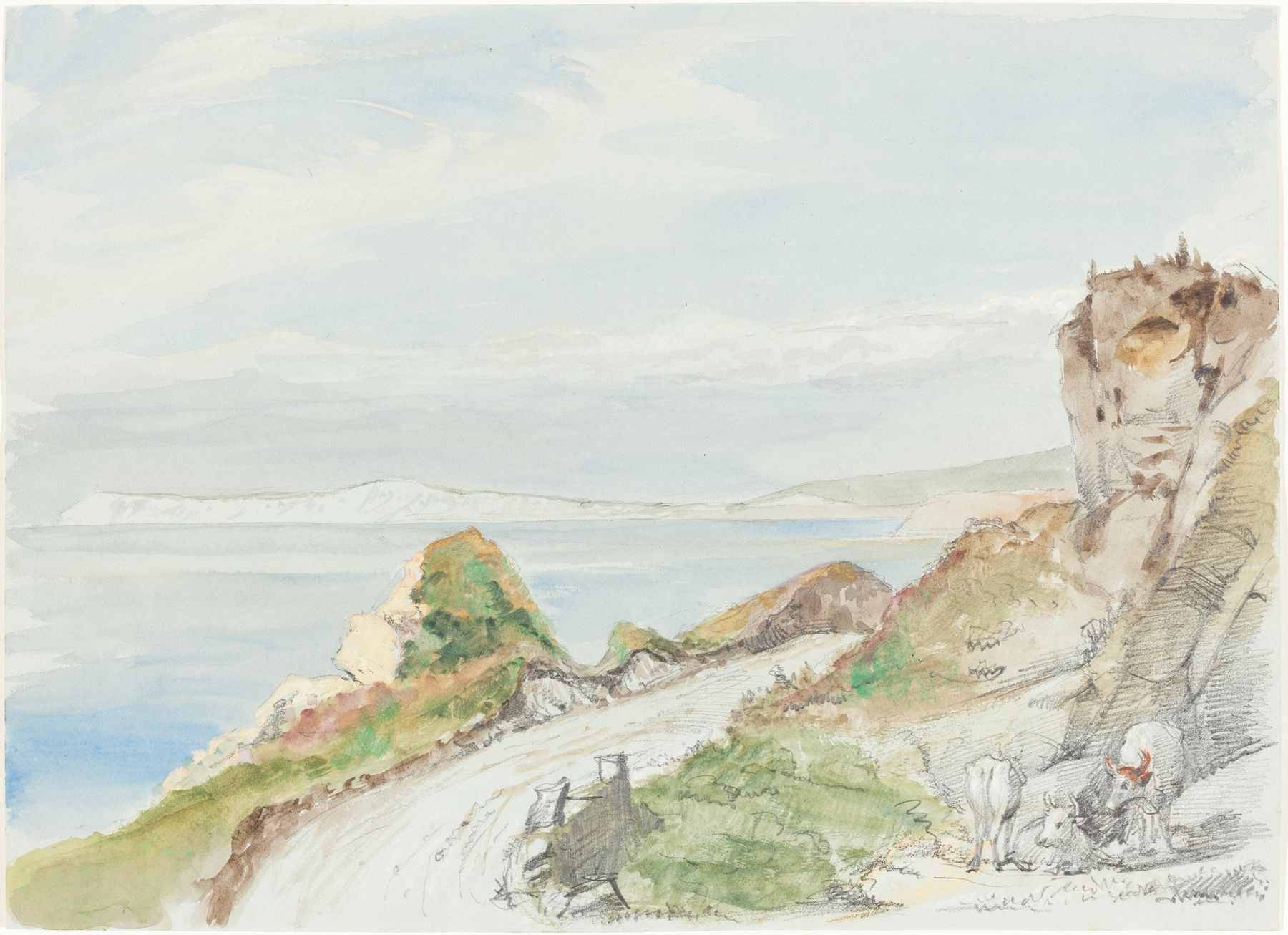 Freshwater Bay, Isle of Wight by Sir George Hayter, oil on canvas depicting tranquil waters.