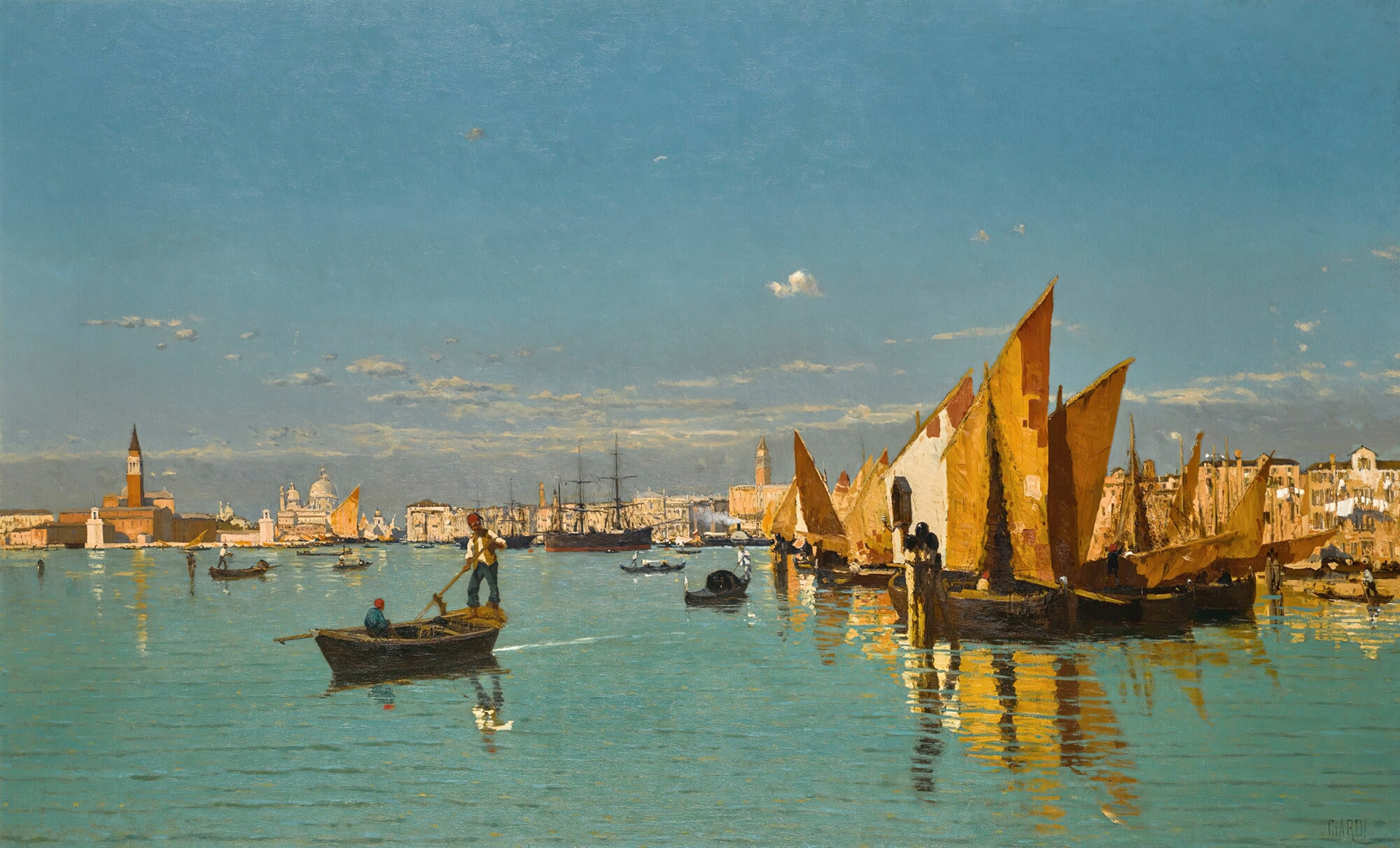 Marine scene of St Mark's Basin at sunrise by Guglielmo Ciardi, oil painting