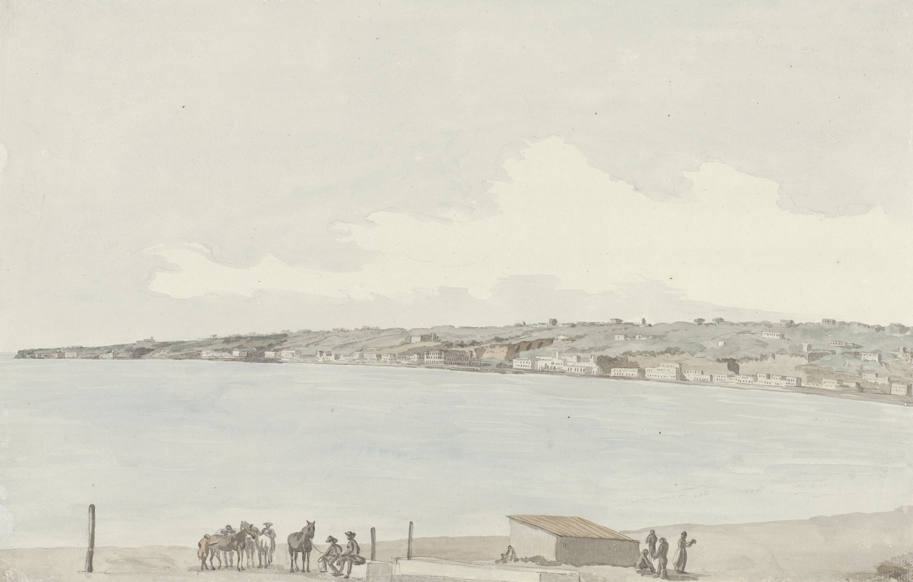 Watercolour by Abraham-Louis-Rodolphe Ducros depicting Queen Jeanne's palace in a landscape