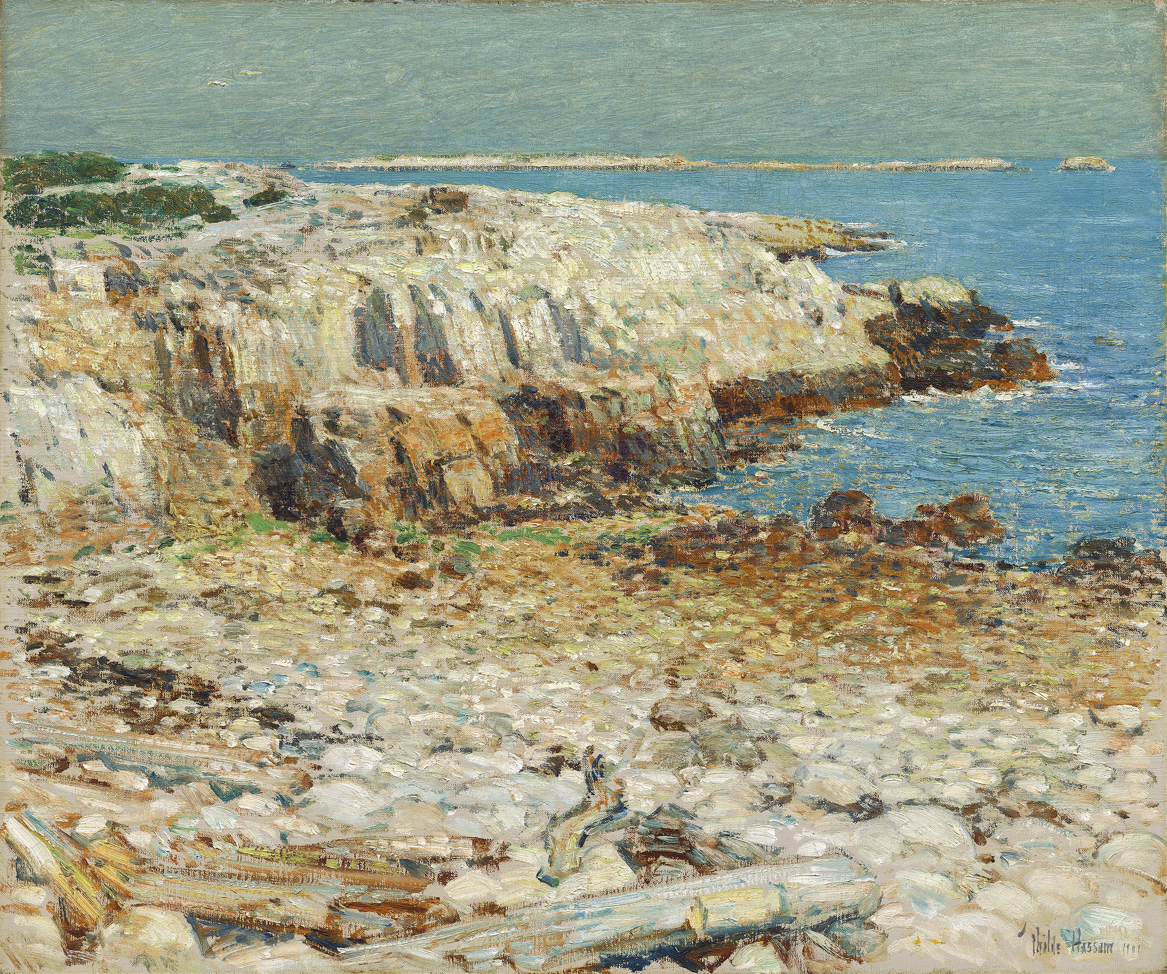 Marine scene with waves and coastline by Childe Hassam, oil painting