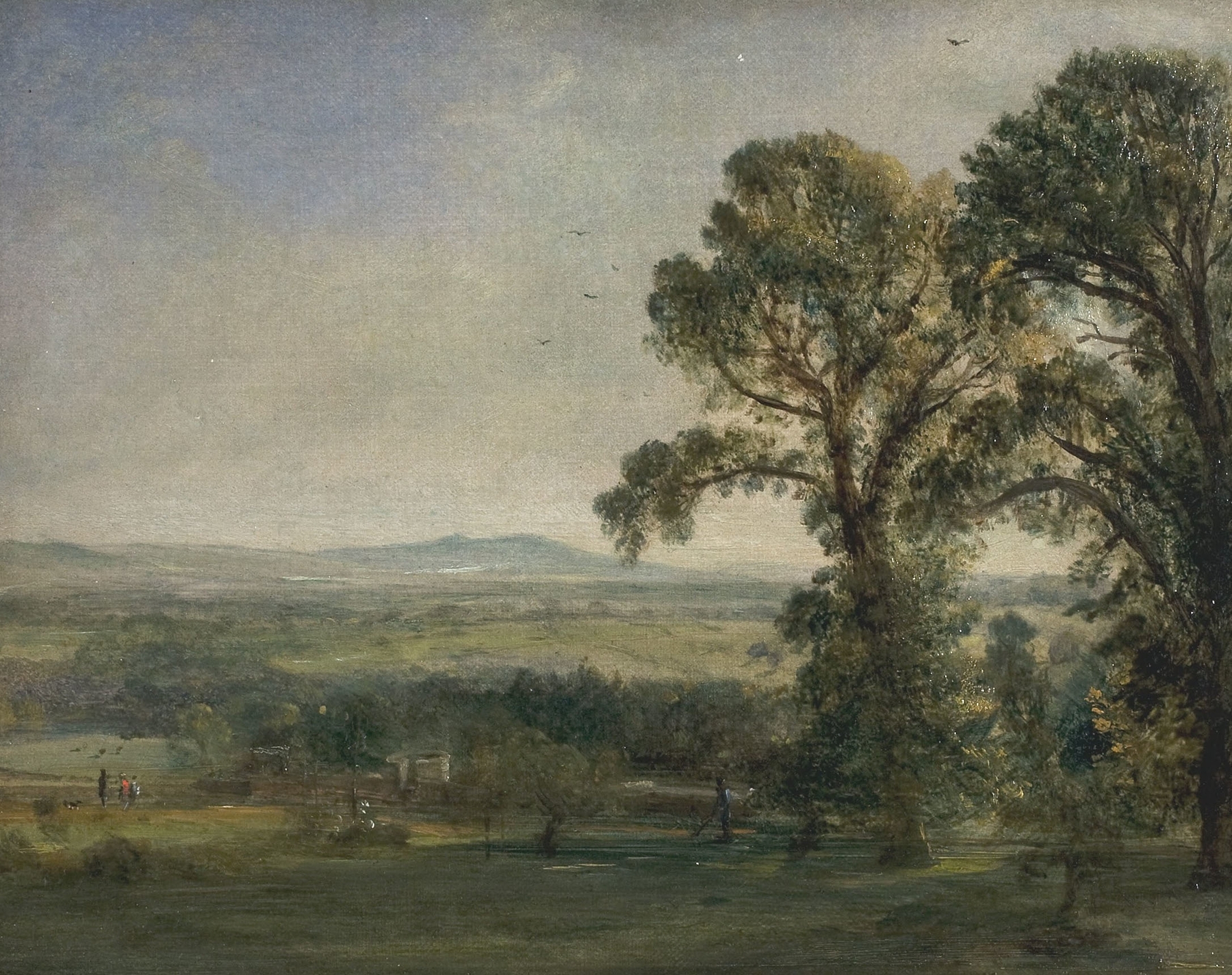 Bardon Hill, Coleorton Hall by John Constable, oil on canvas showing rolling hills and a serene sky.