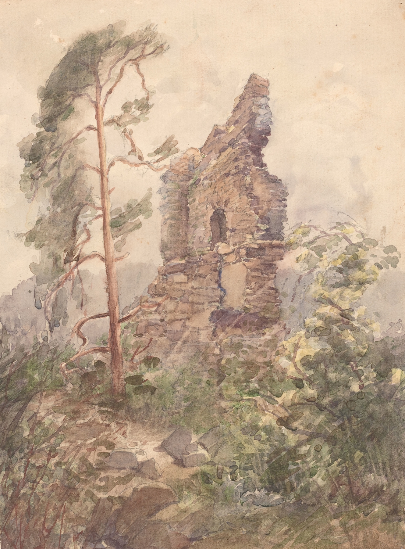 Landscape with Ruin by Karel Vitezslav Masek, oil on canvas depicting ruins and foliage.