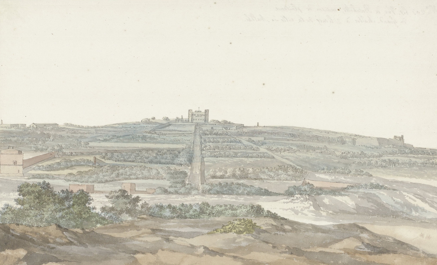 watercolour by Abraham-Louis-Rodolphe Ducros depicting Vedala palace in Malta