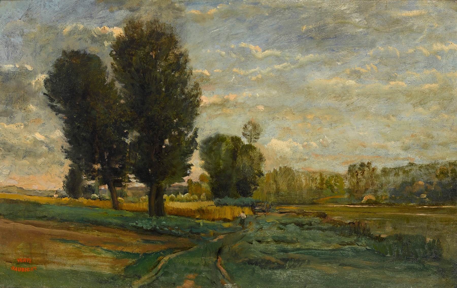 Landscape with plum trees and blossoms, oil on canvas by Charles François Daubigny
