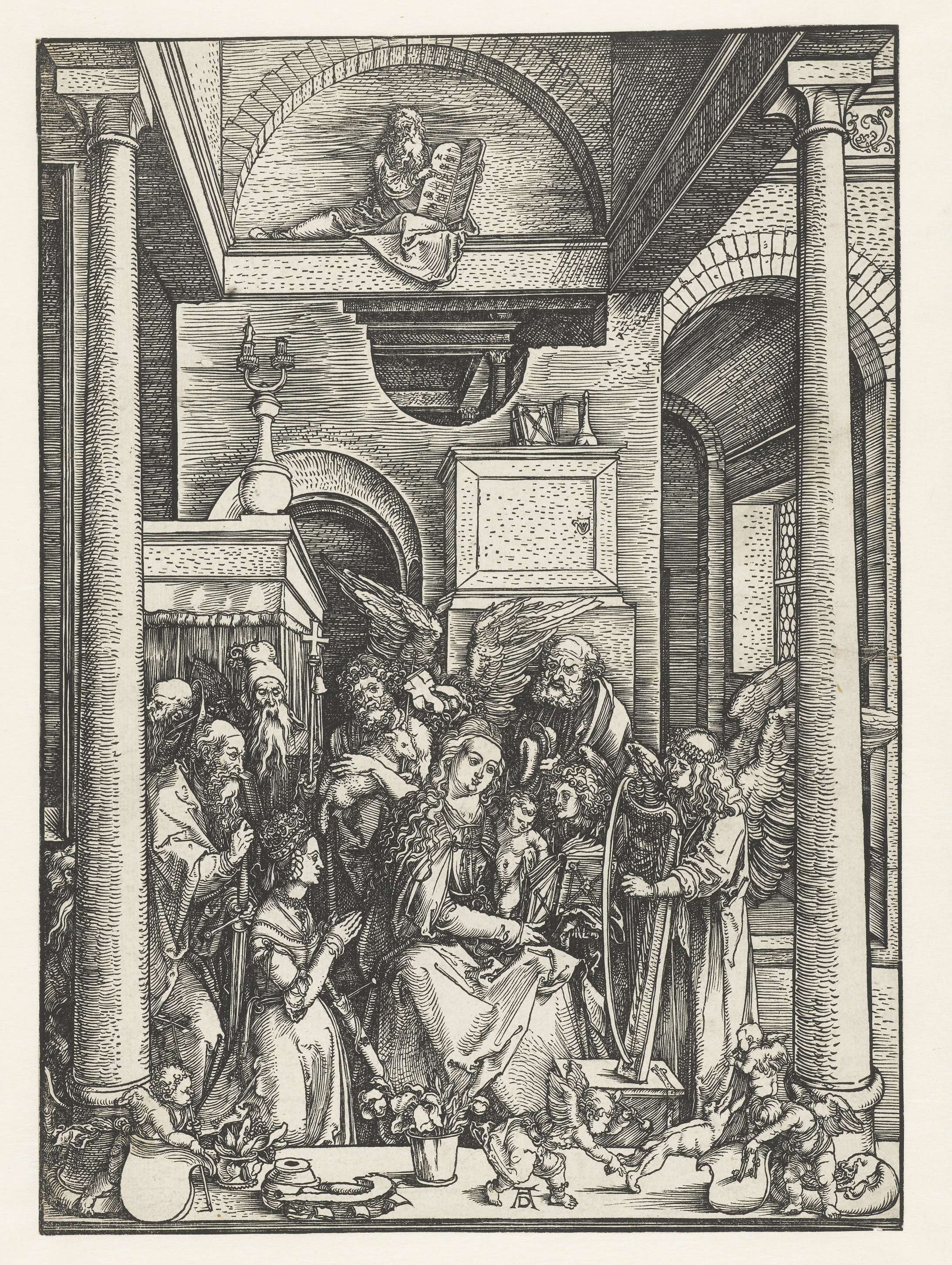 Religious scene featuring Virgin Mary, paper artwork by Albrecht Dürer