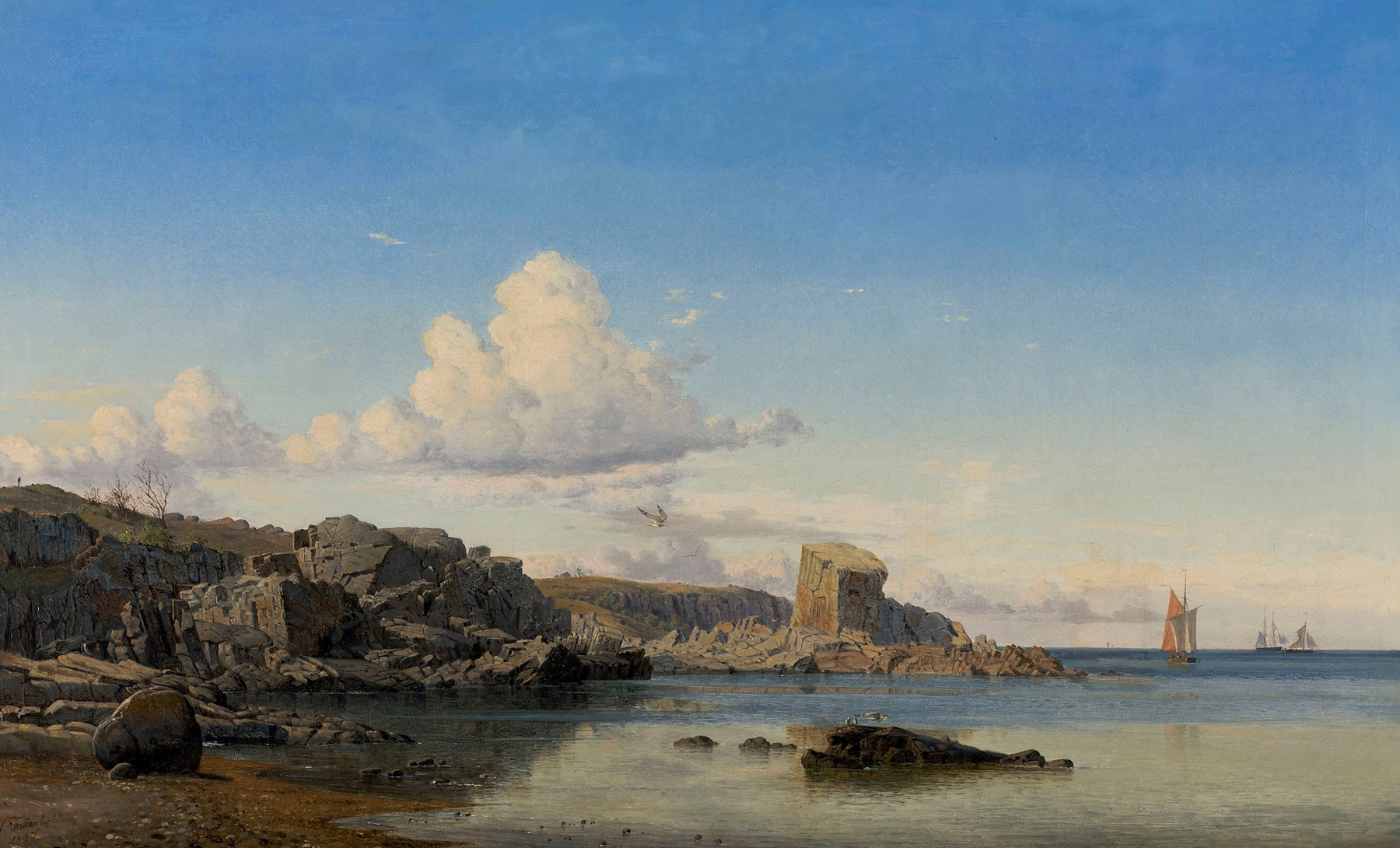 Coastal landscape with waves and sky, oil painting by Viggo Fauerholdt