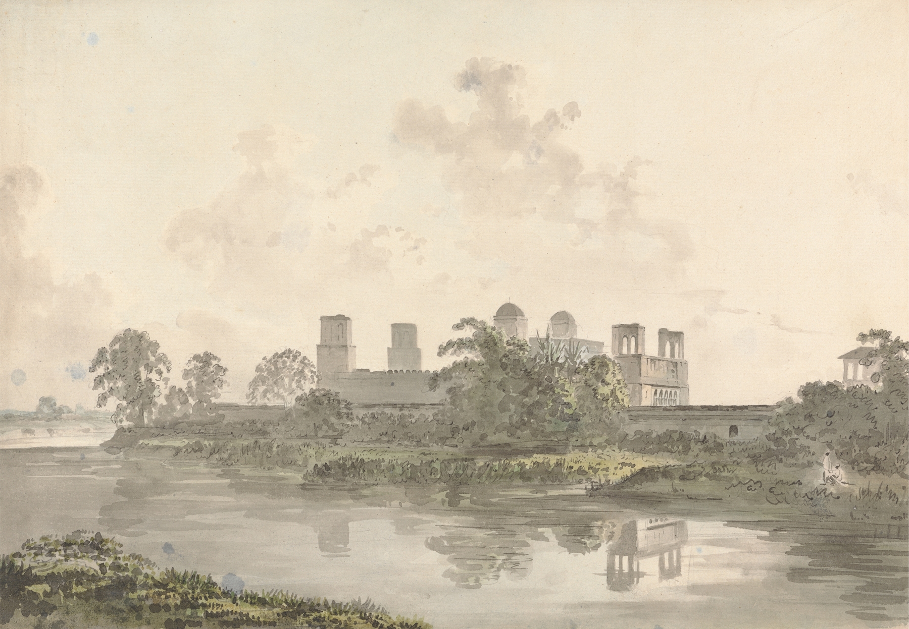 Landscape with a fort by Samuel Davis, oil painting