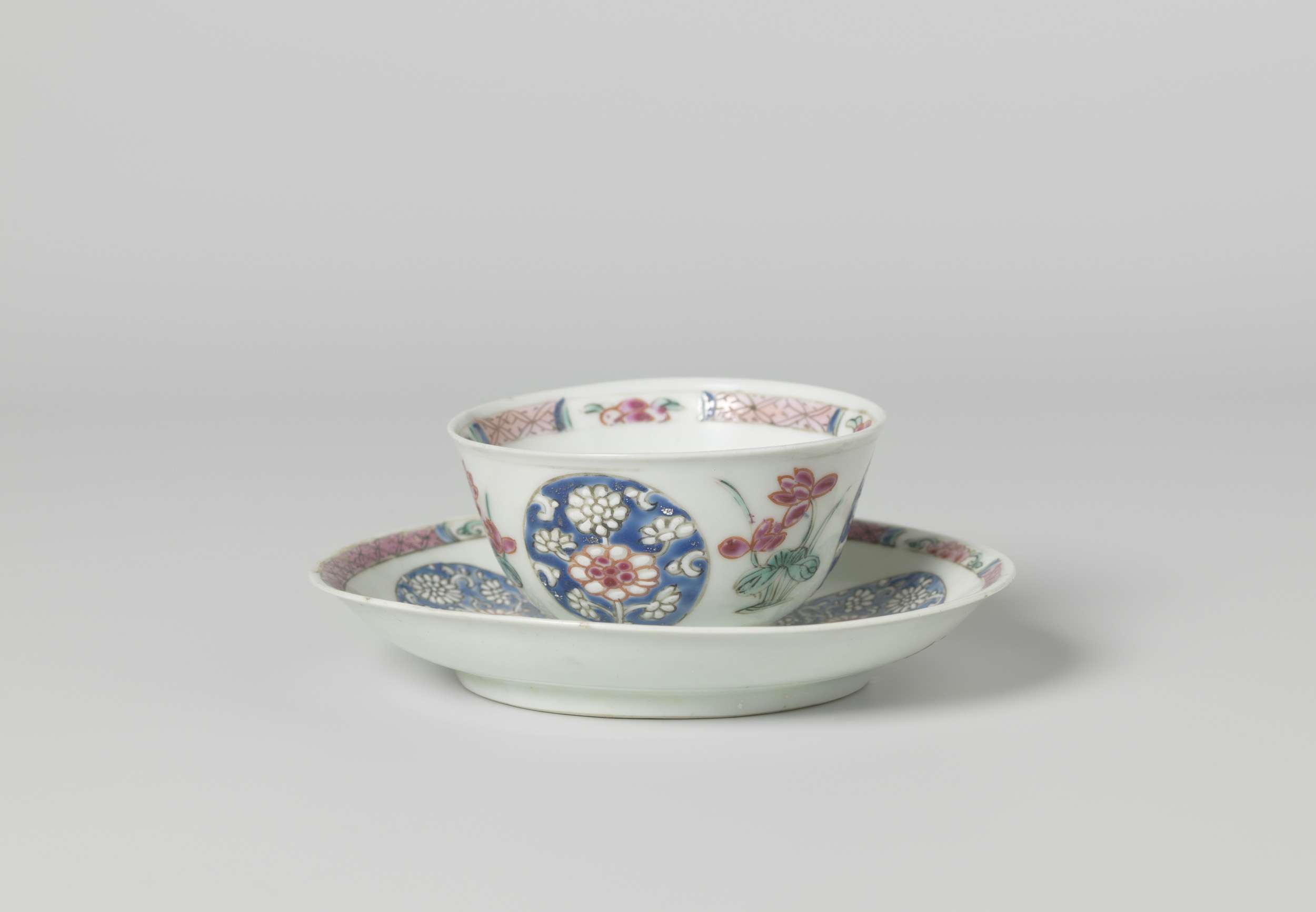 Bell-shaped cup and saucer with lotus plants, porcelain, unknown artist