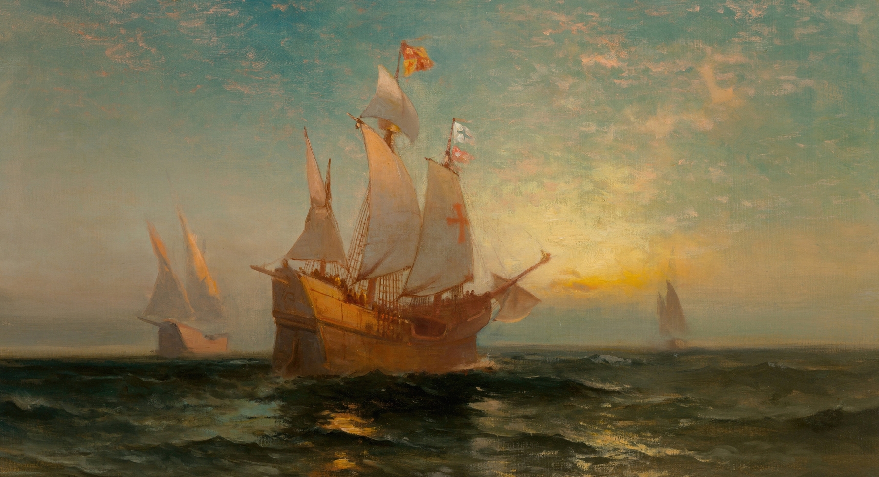 Galleon at Sunset, by Edward Moran, public domain